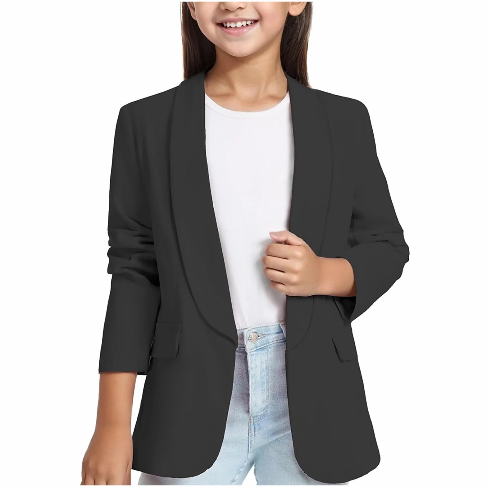 para niñas, Chaqueta de Traje Formal con Cuello Tipo Chal de Manga Larga, Bolsillo Interior Frontal Abierto para niños Gatillos Topes