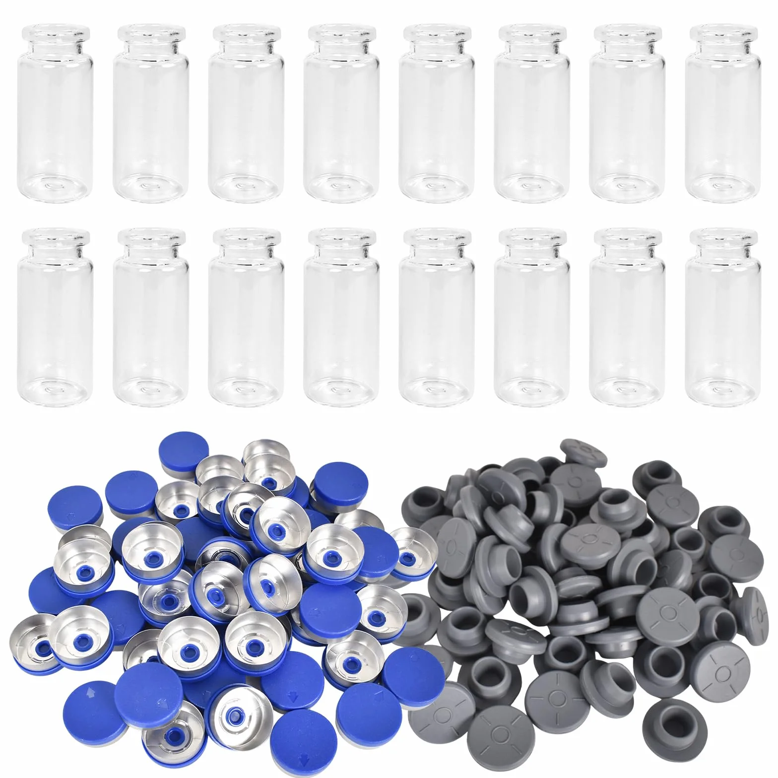 Viales de Muestra Sellados 10 ml, Vidrio Transparente con Puerto de Inyección Autorreparable, Vial Estéril Vacío 50 Piezas
