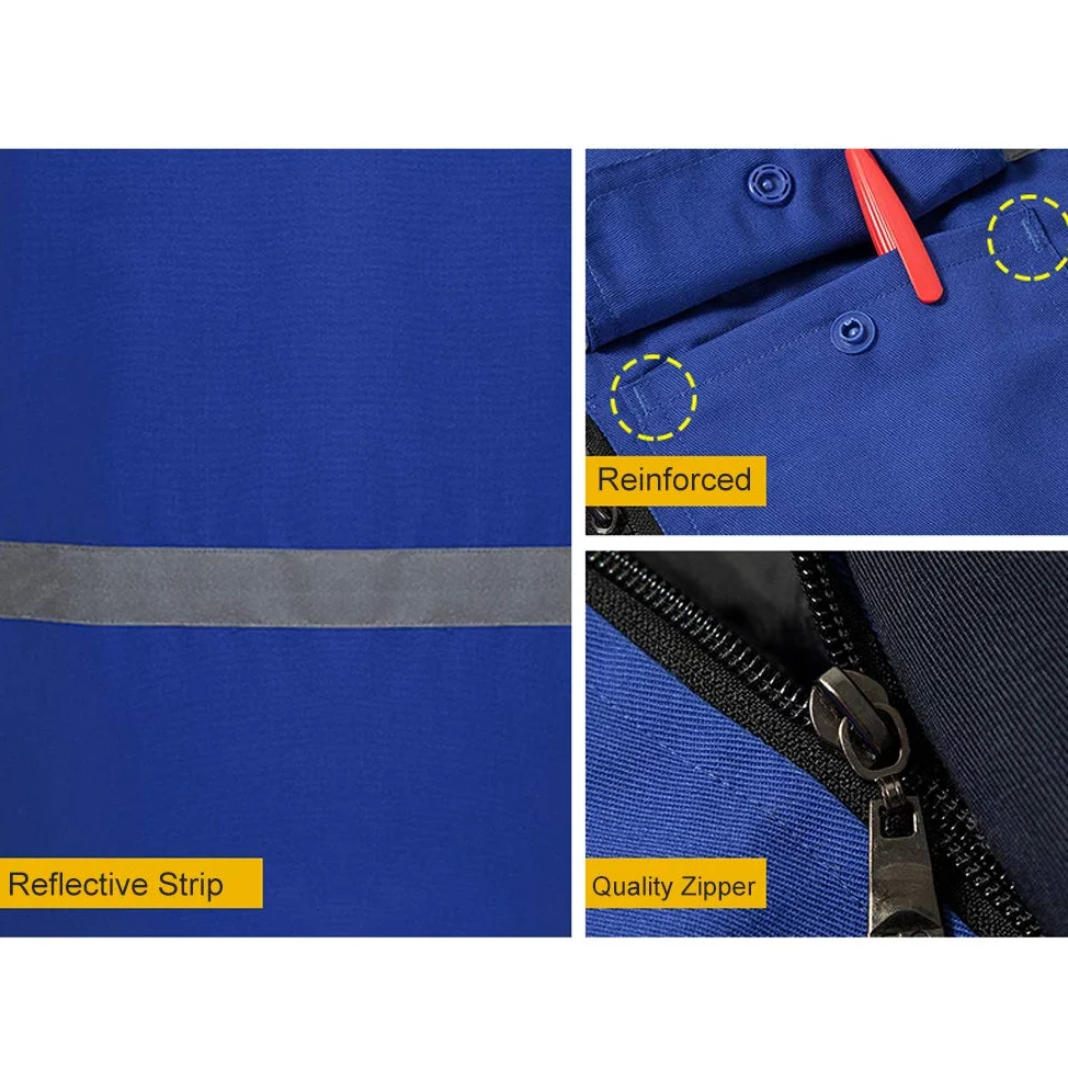 Chaqueta de trabajo de seguridad de algodón, L/170 Chaqueta de trabajo exterior impermeable reflectante de invierno de alta visibilidad para construcción, conducción, obras viales, azul oscuro