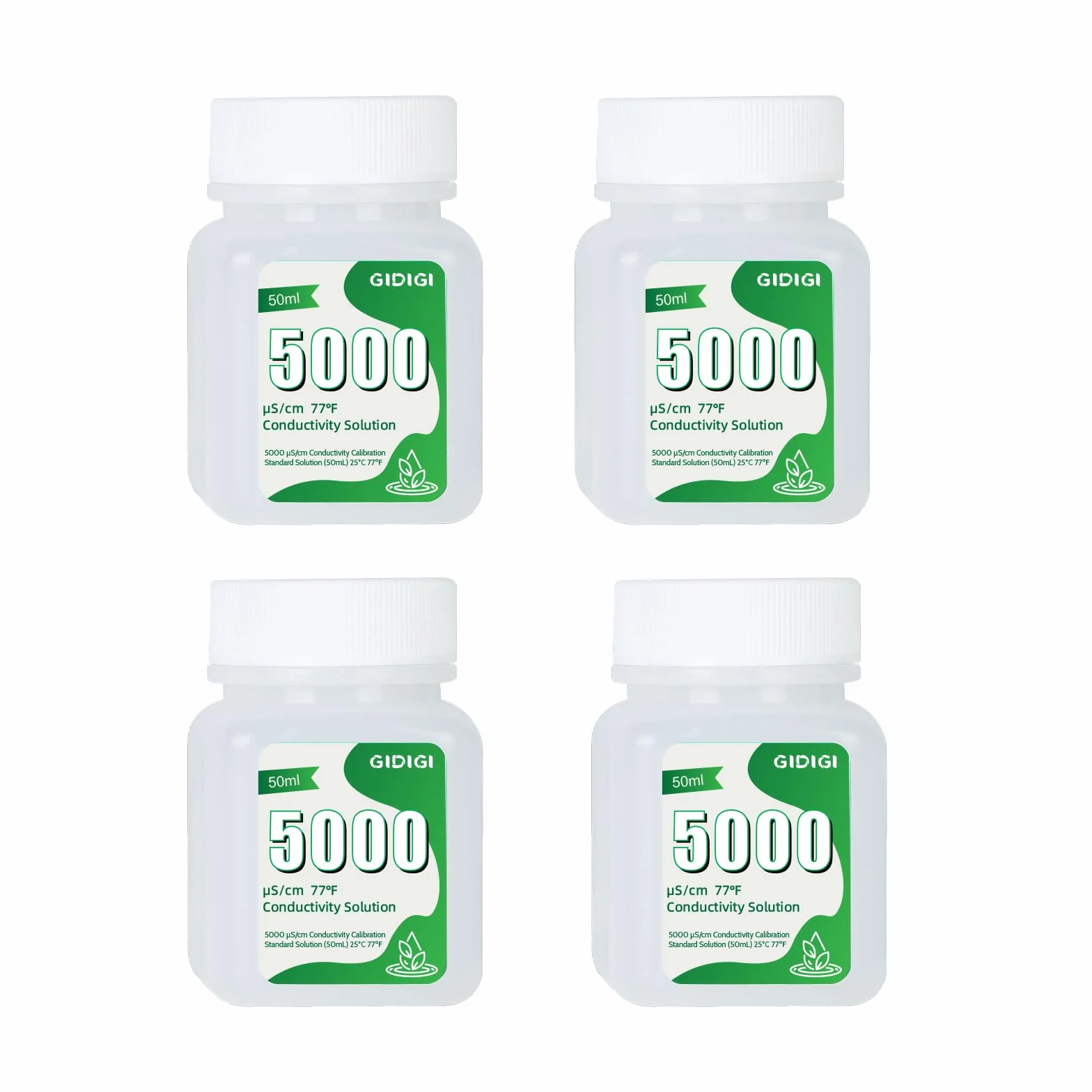 Solución de calibración EC TDS 5000μS/cm, 4 botellas de 50 ml para medidores EC TDS