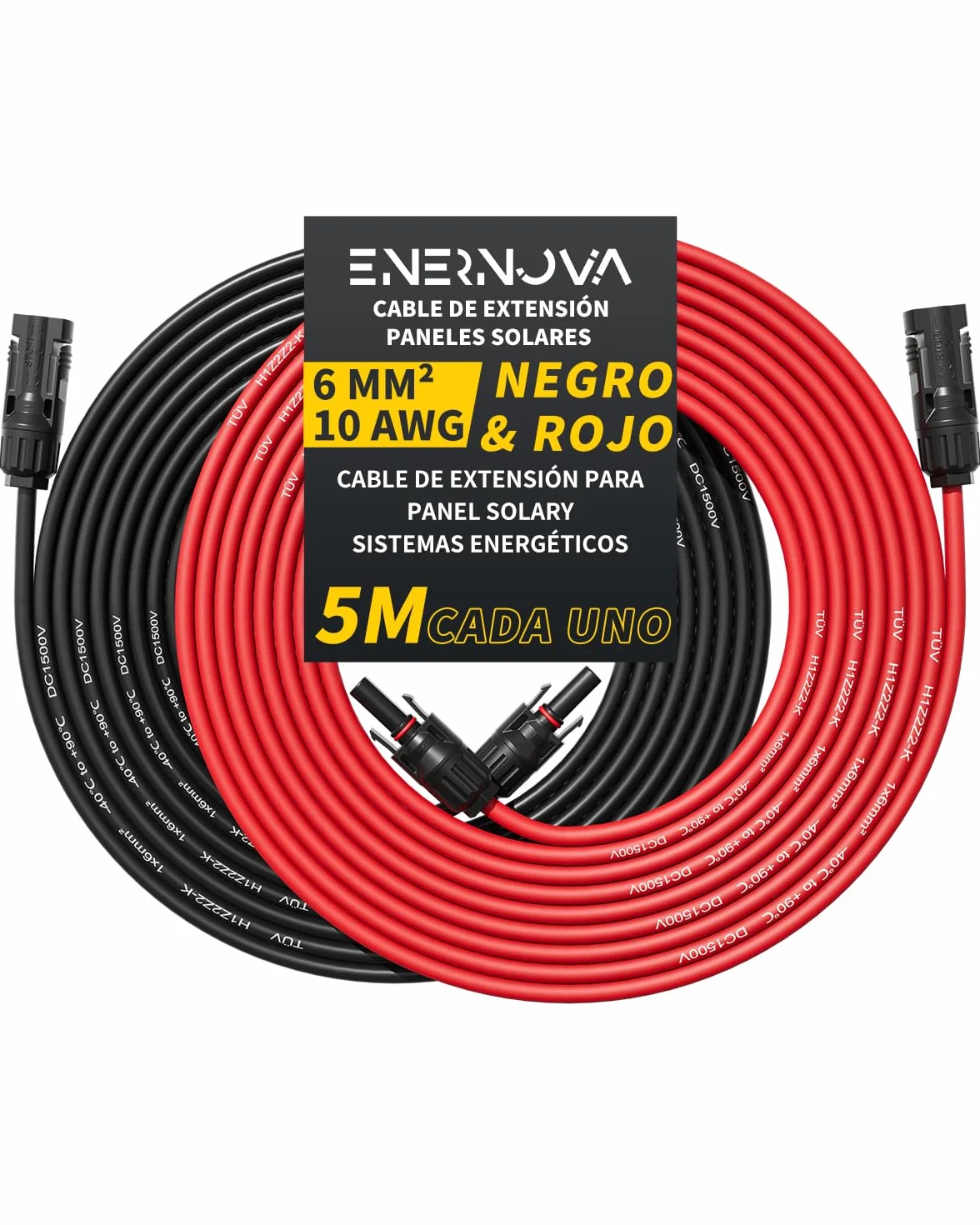 Cable Solar 4mm²/6mm² IP67 Kit Adaptador Fotovoltaico 5M