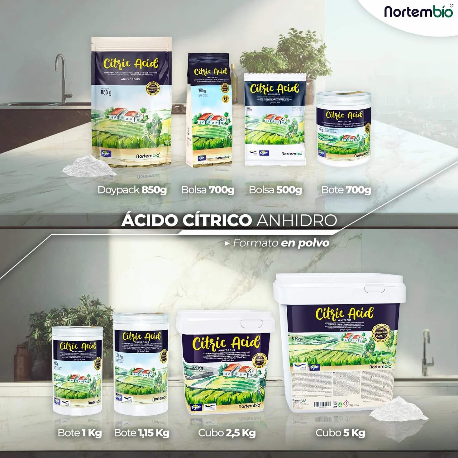 Nortembio Ácido Cítrico 5 kg Puro Anhidro en Polvo Descalcificador Natural