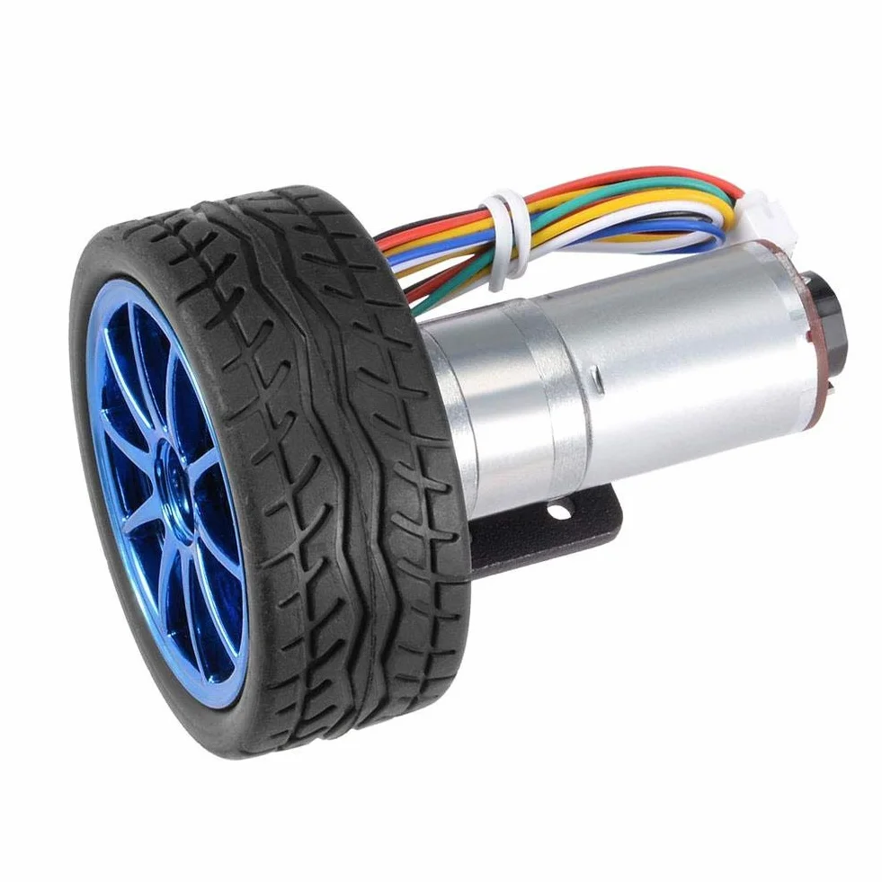 Motorreductor DC 12V Encoder 65mm Caja de Cambios Magnética Kit de Ruedas Full Metal Para Smart Car Robot 40RPM