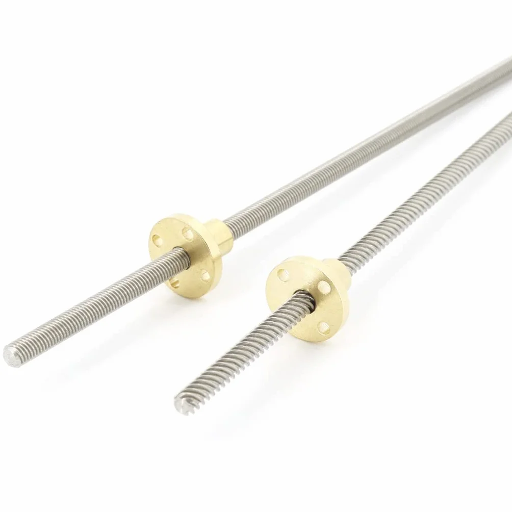 Husillo trapezoidal de acero inoxidable 304, 1 tornillo T6, longitud 180 mm, paso 2-12, con tuerca latón y varilla roscada