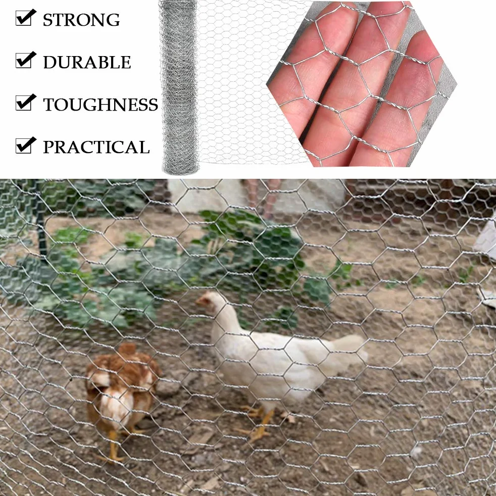 Malla de Alambre de Pollo 0,4 x 10 m Hexagonal Galvanizada para Cercado de Aves