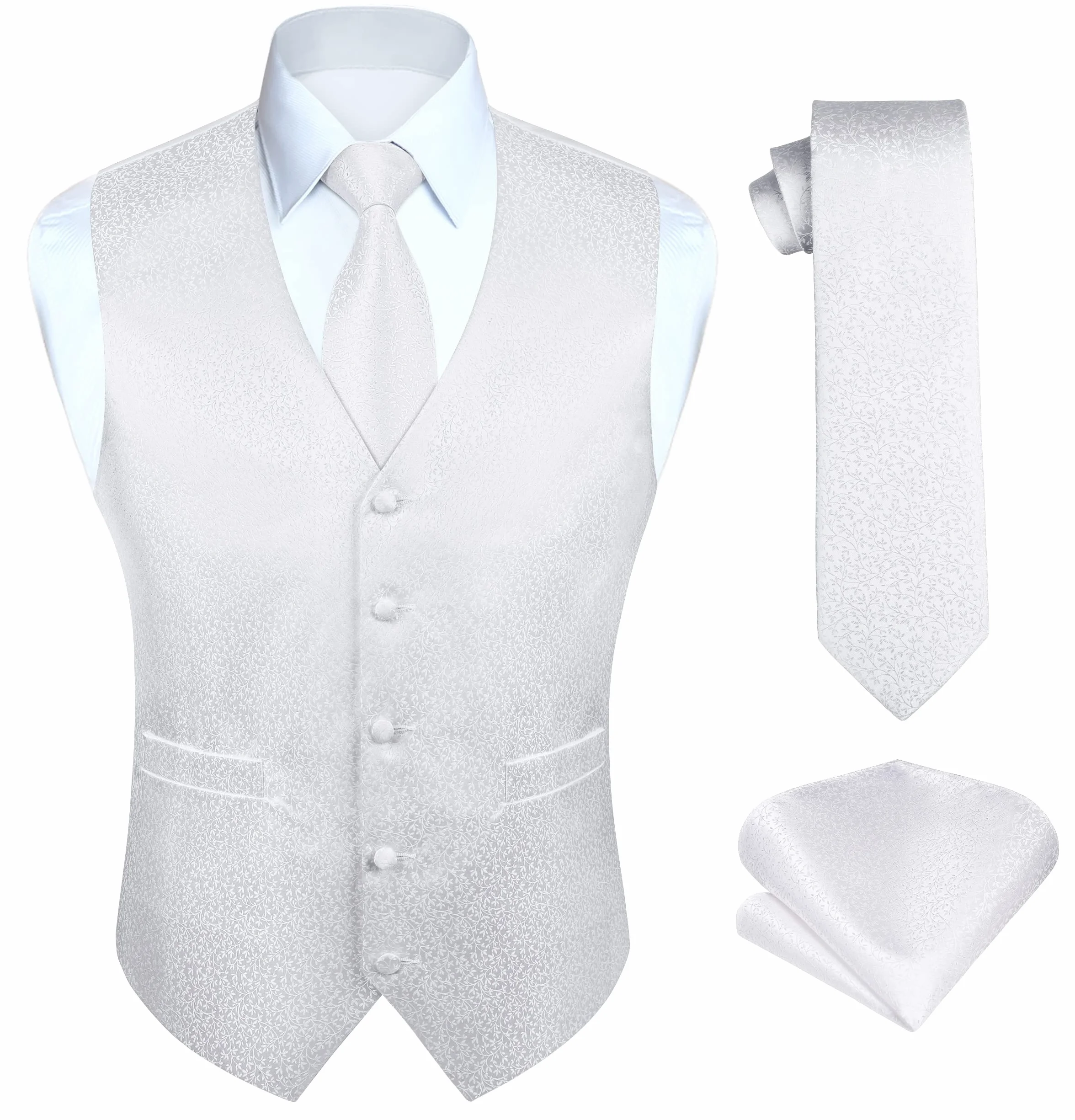 HISDERN Chaleco y corbata de jacquard floral paisley clasico para hombre y traje de chaleco cuadrado de bolsillo