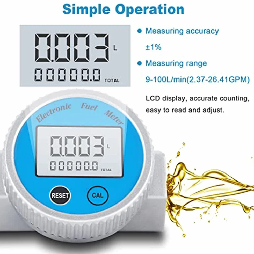 Medidor de flujo de turbina impermeable digital 2.37-26.41GPM 1 pulgada NPT para agua diésel metanol queroseno aceite
