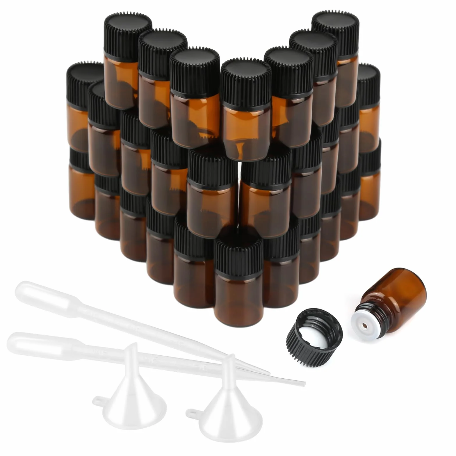 Botes Aceites Esenciales 30 Ámbar 2ml Mini Bottiglia di Vetro Rellenable con Embudos Cuentagotas