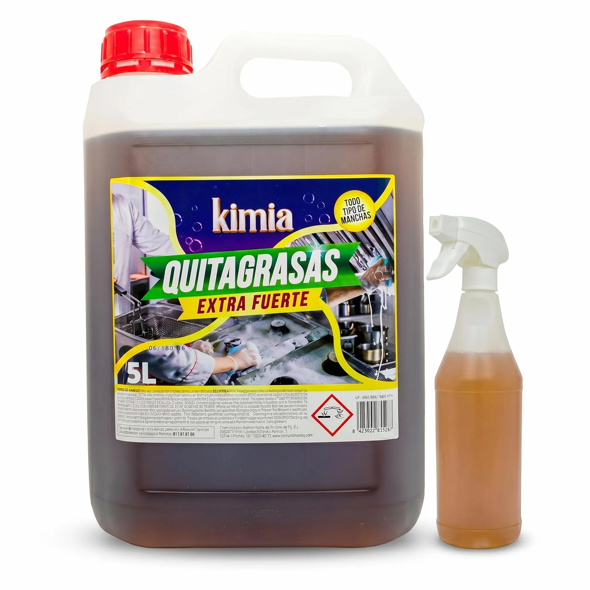 KIMIA Quita Grasas Extra Fuerte 5L + Pulverizador 750ml Desengrasante Concentrado Profesional