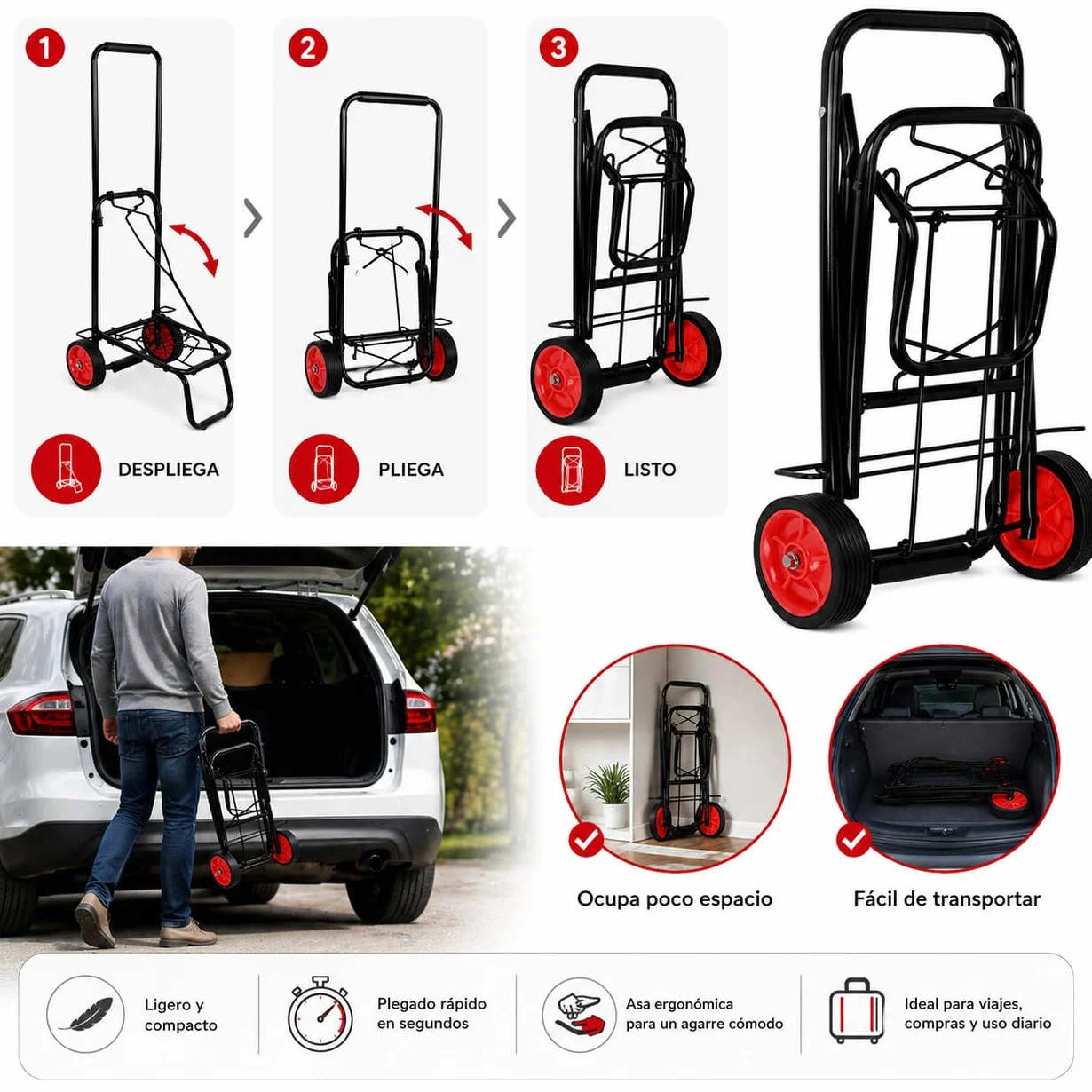 Carro Playa Multiusos Plegable Estructura Metálica Ruedas Grandes Porta Neveras Exterior Camping