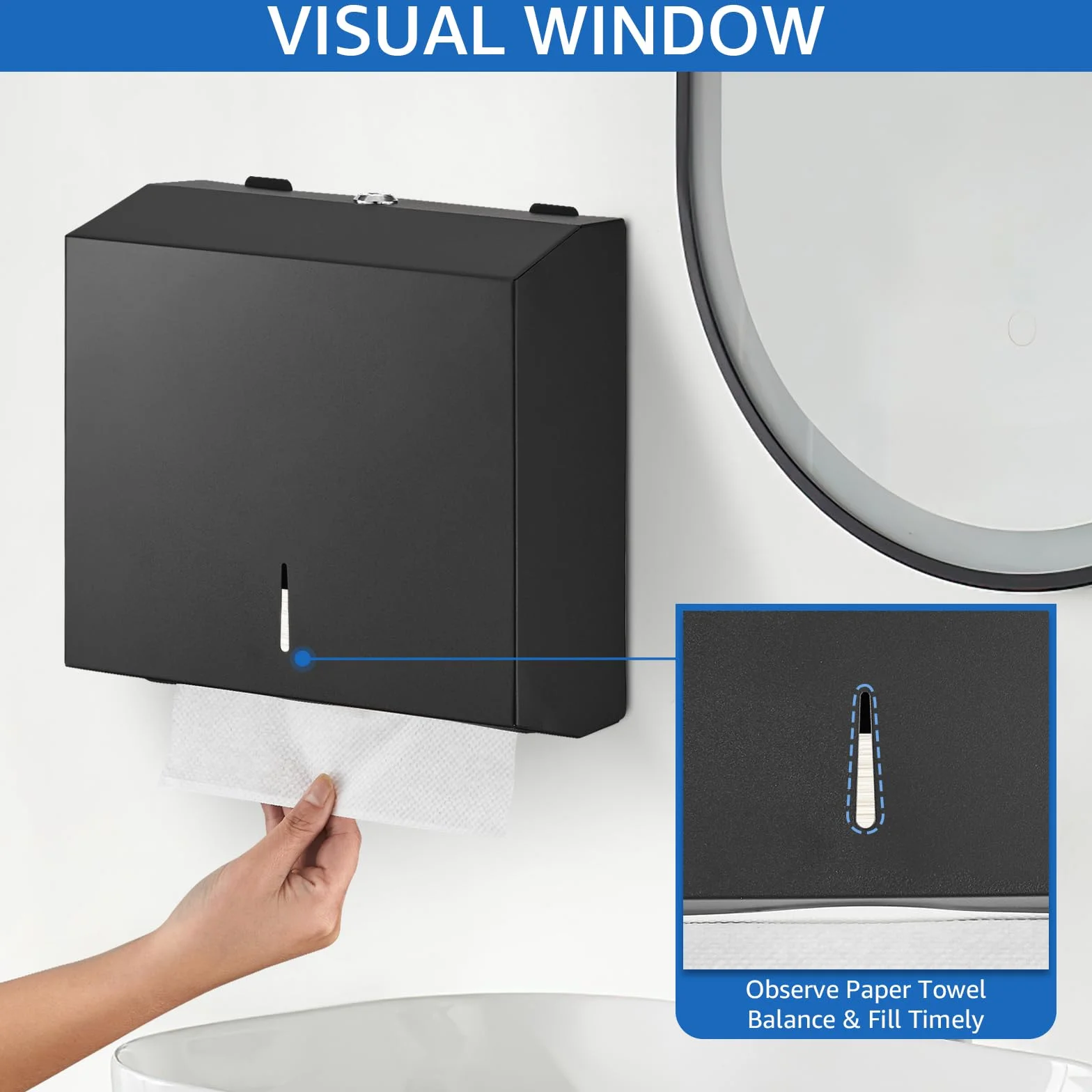 Dispensador de toallas de papel de acero inoxidable, montaje en pared, triple pliegue, gran capacidad, comercial