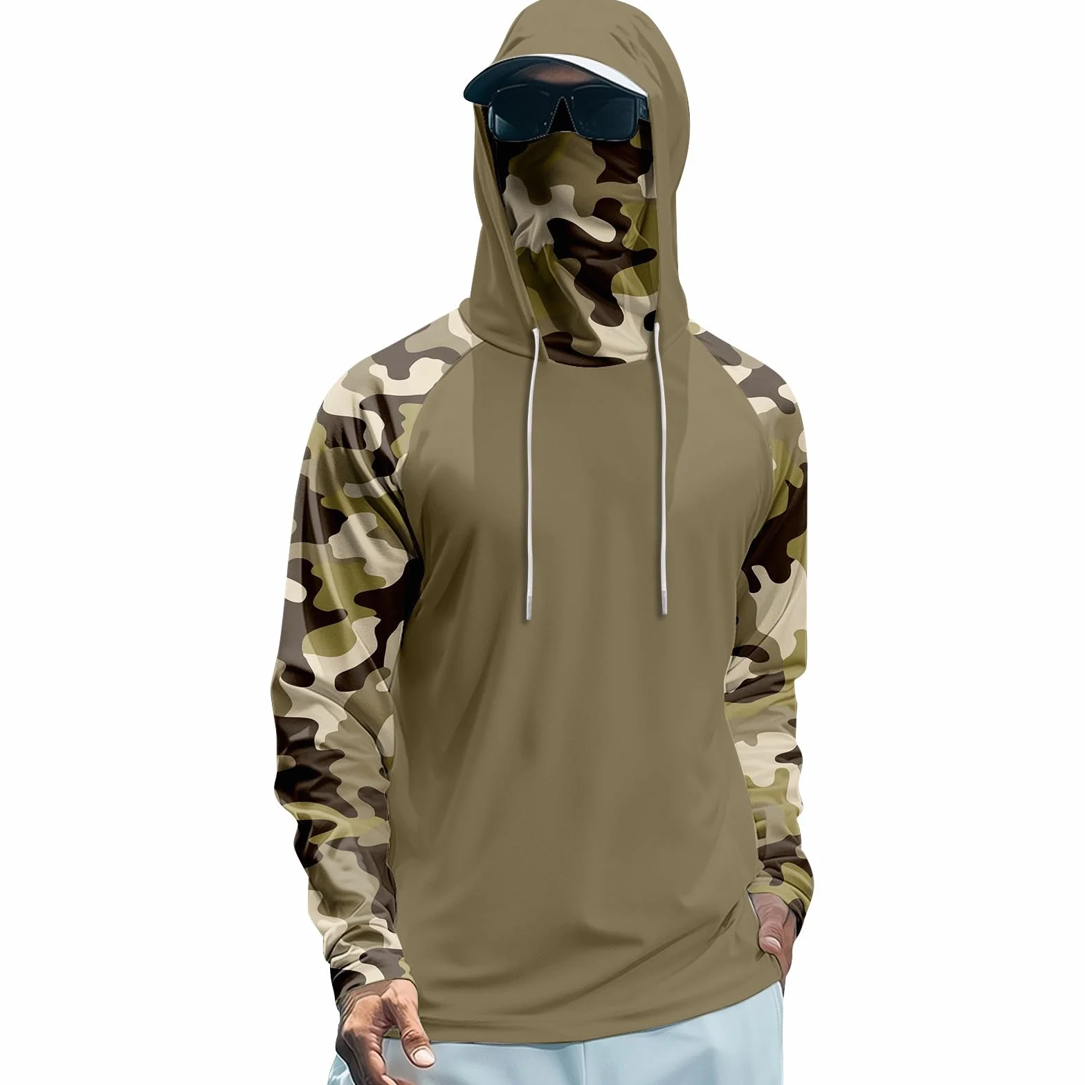 Camiseta Proteccion Solar Hombre Trekking Surf con Capucha Manga Larga UV UPF 50 Transpirable Rashguard