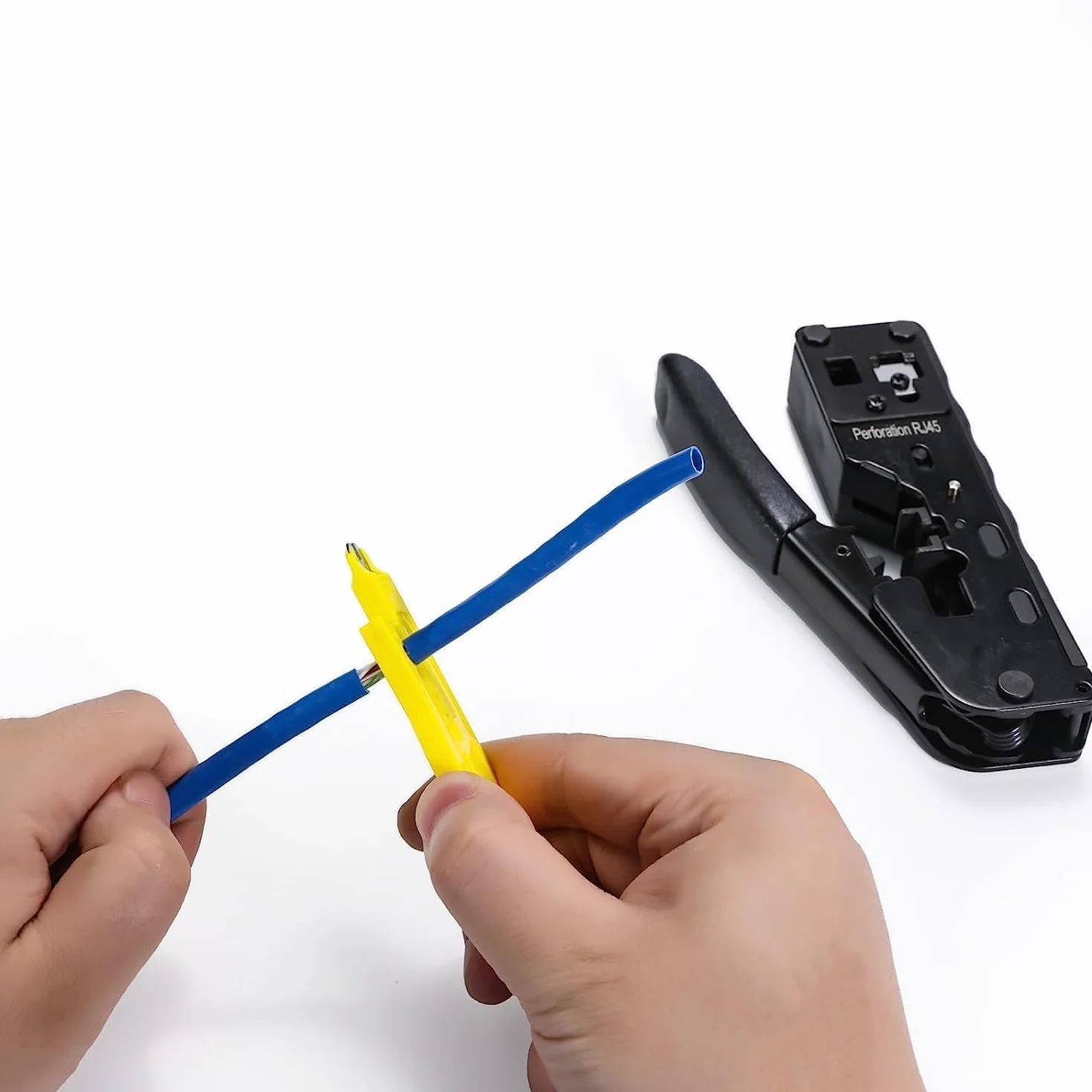 QSFPTEK Crimping Tool RJ45 RJ11 RJ12 Ethernet Cable Cat5 Cat5e Cat6 Cat6a Cat7 Cat8 Modular Plug Connector Black