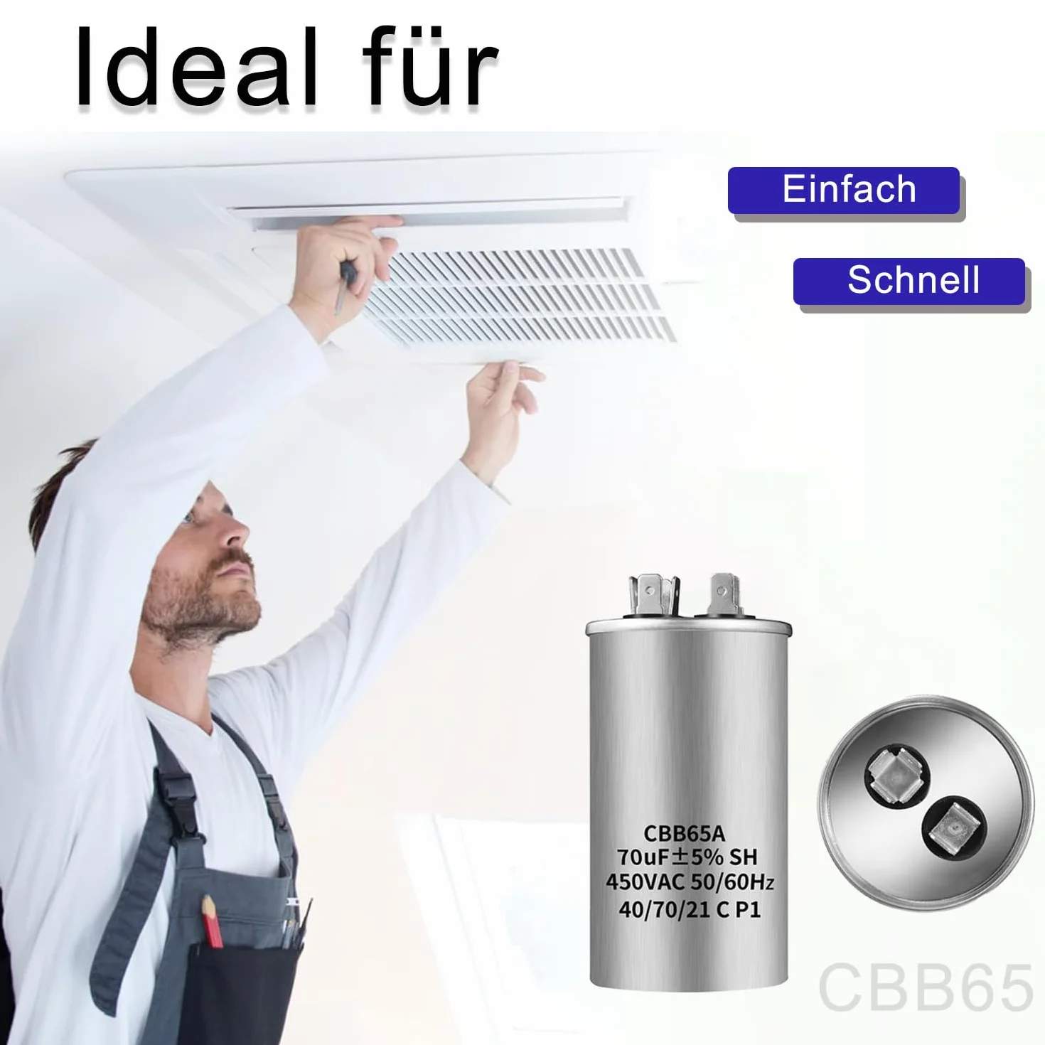 Condensador de arranque CBB65 450V AC 25uf 50/60Hz para aire acondicionado y compresor redondo