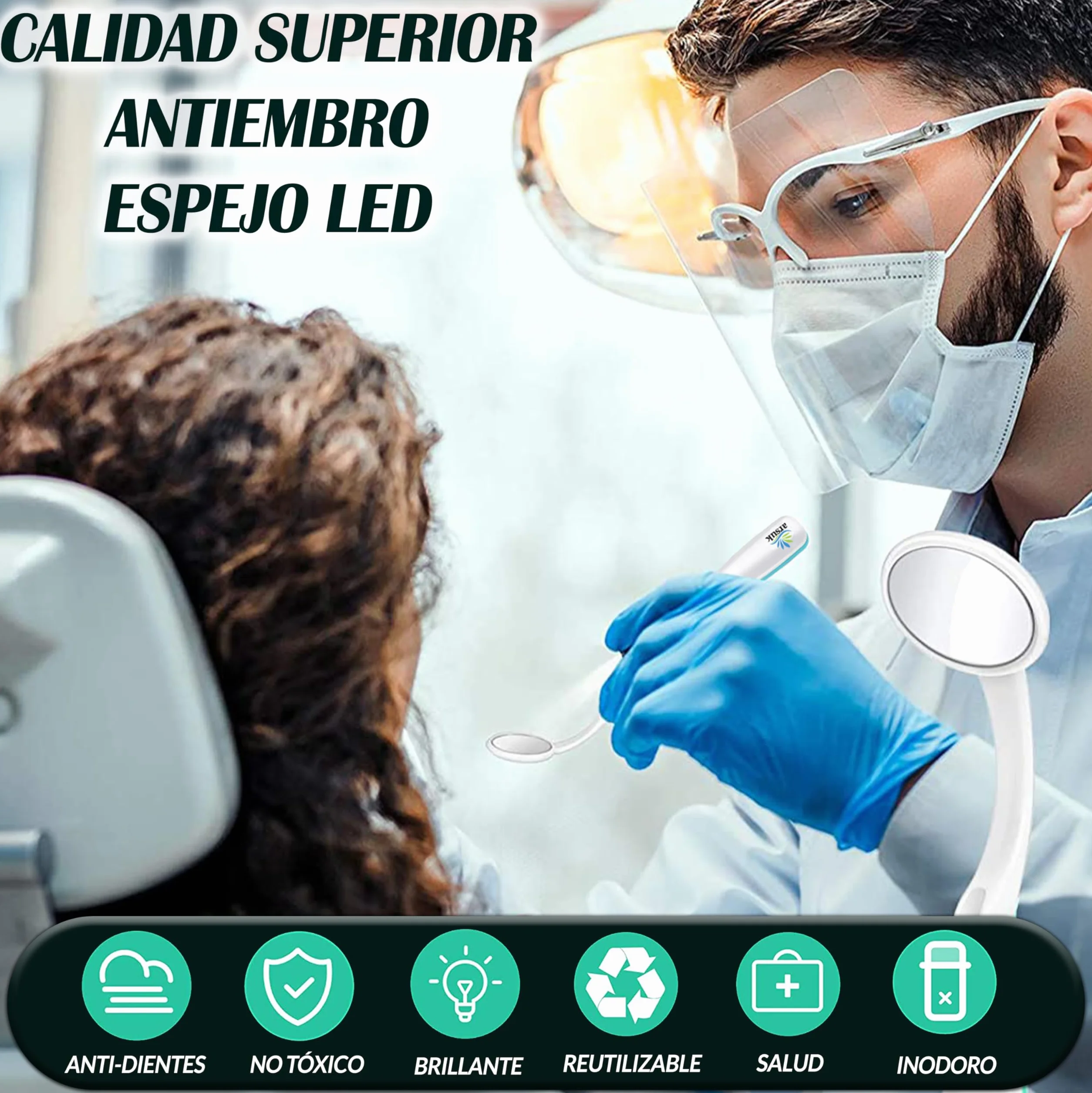 ARSUK Espejo dental LED antivaho 15 cm para inspección bucal, paquete de 2
