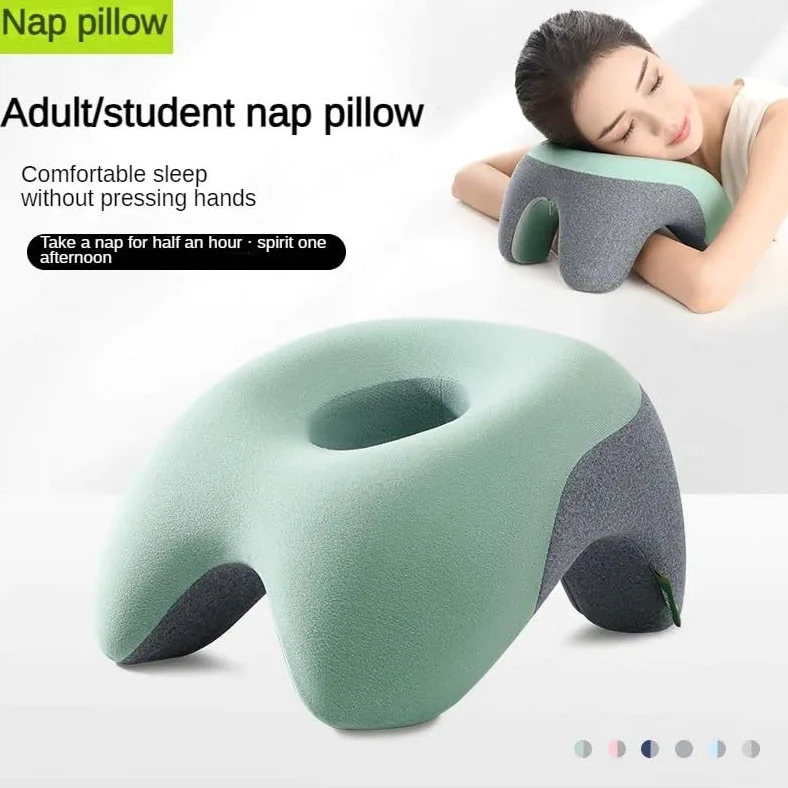 Almohada de espuma viscoelástica de viaje, cojín ergonómico para el cuello para siestas de oficina y estudiantes