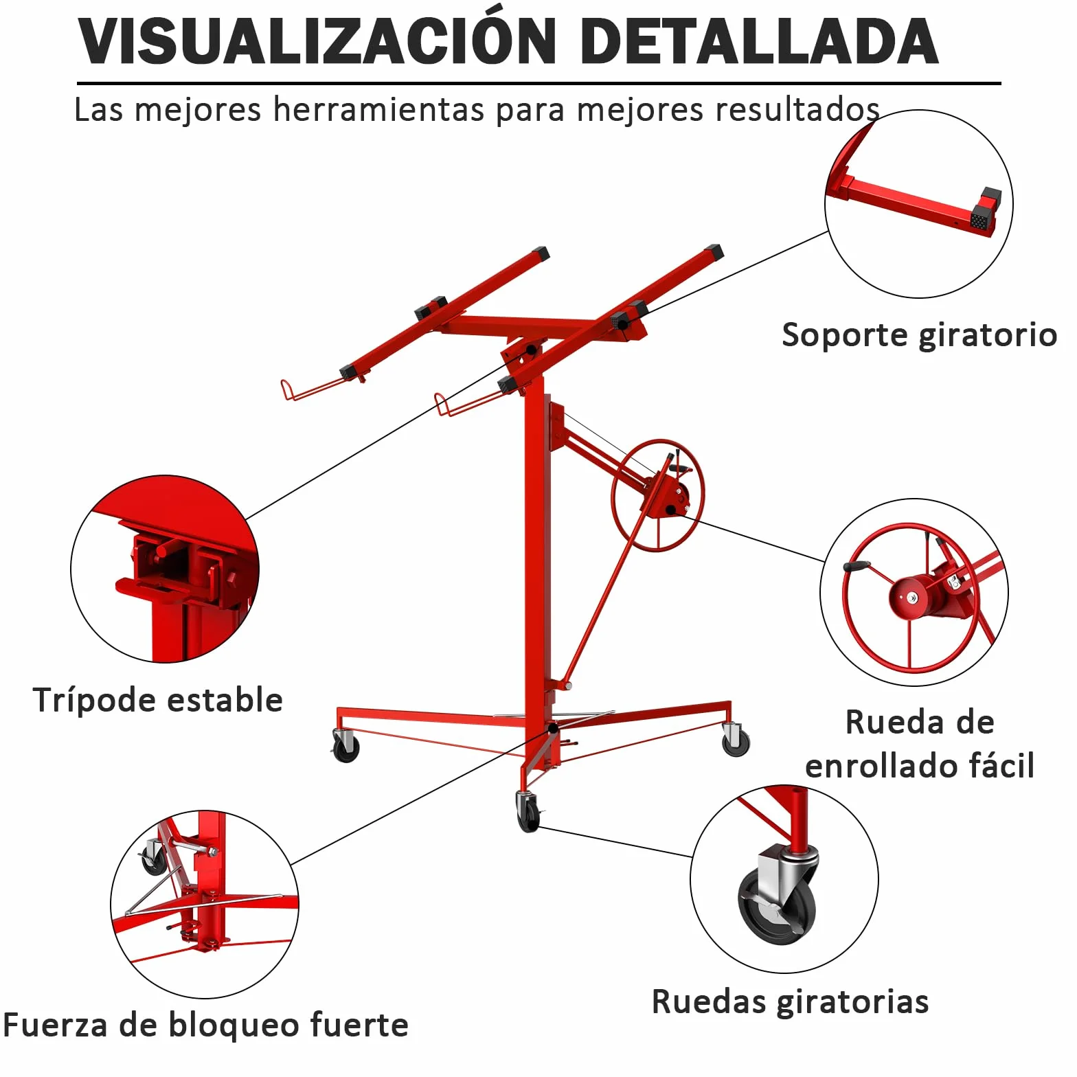 TEENO Elevador Placas de Yeso Profesional, Plataforma Elevadora Pladur, Altura 140-325 cm, Carga 68 kg, Rojo