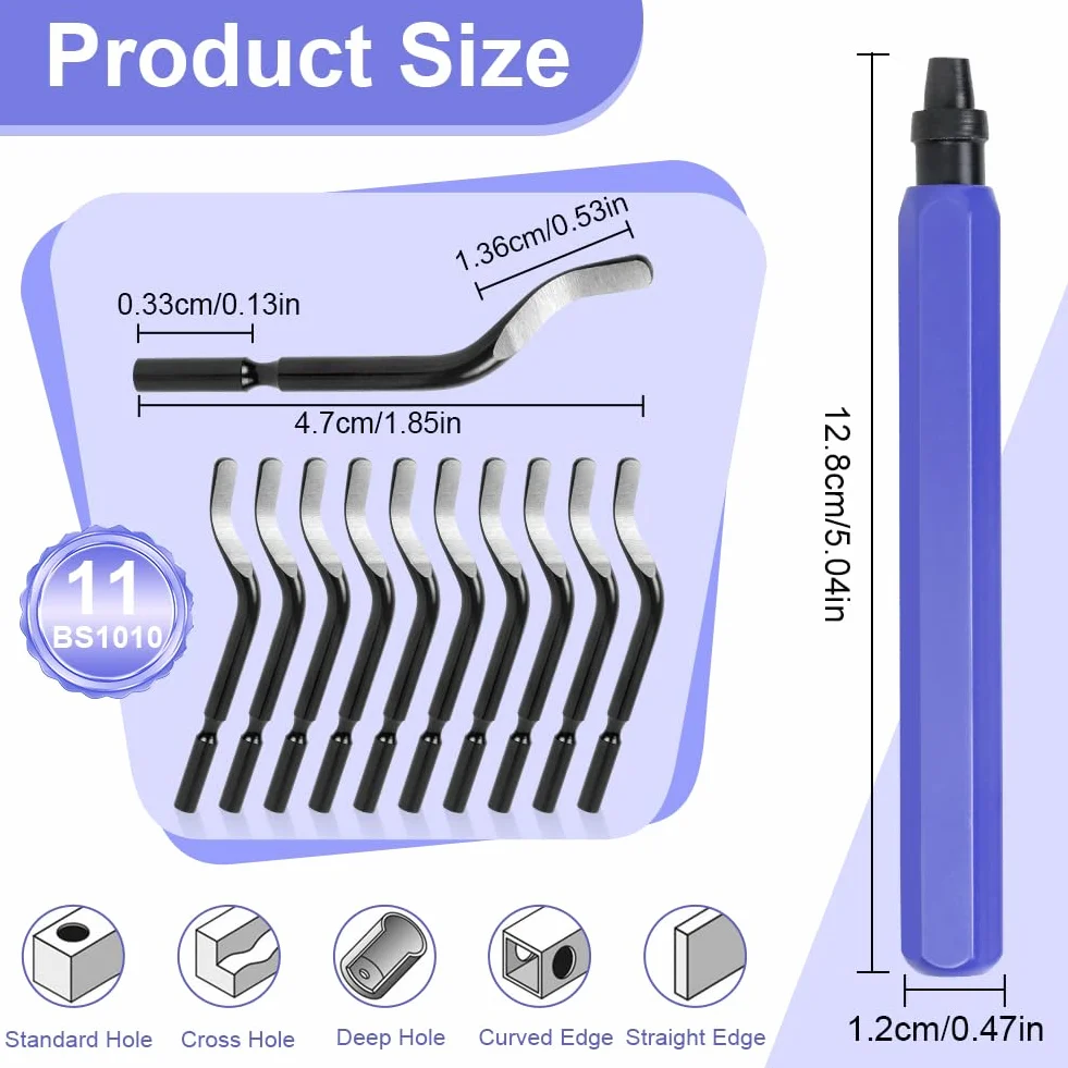 flintronic Desbarbador Metal 11 pcs Herramienta Desbarbadora 360° Giratorio Quita Rebabas Acero Plástico Aluminio Cobre