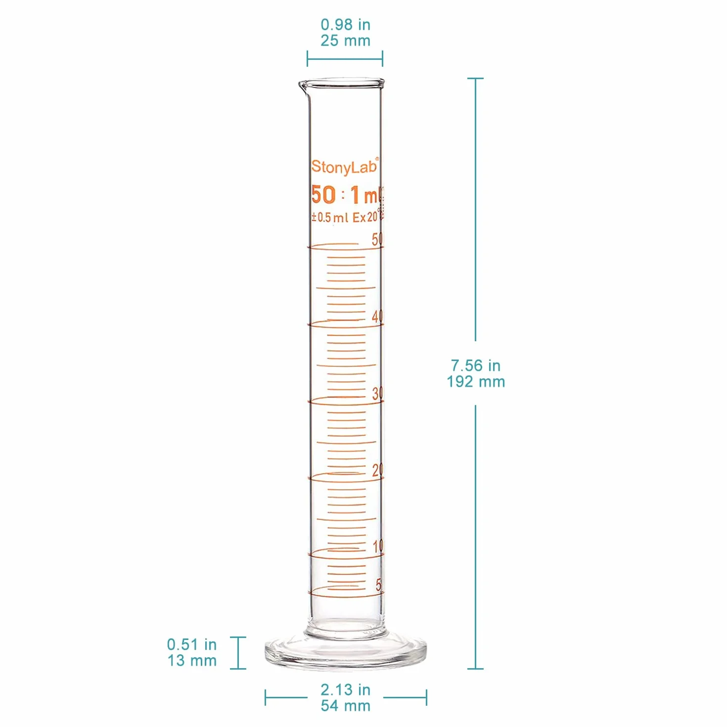 StonyLab Cilindro de Medición Graduado de Vidrio de Borosilicato 50 ml 2-Pack