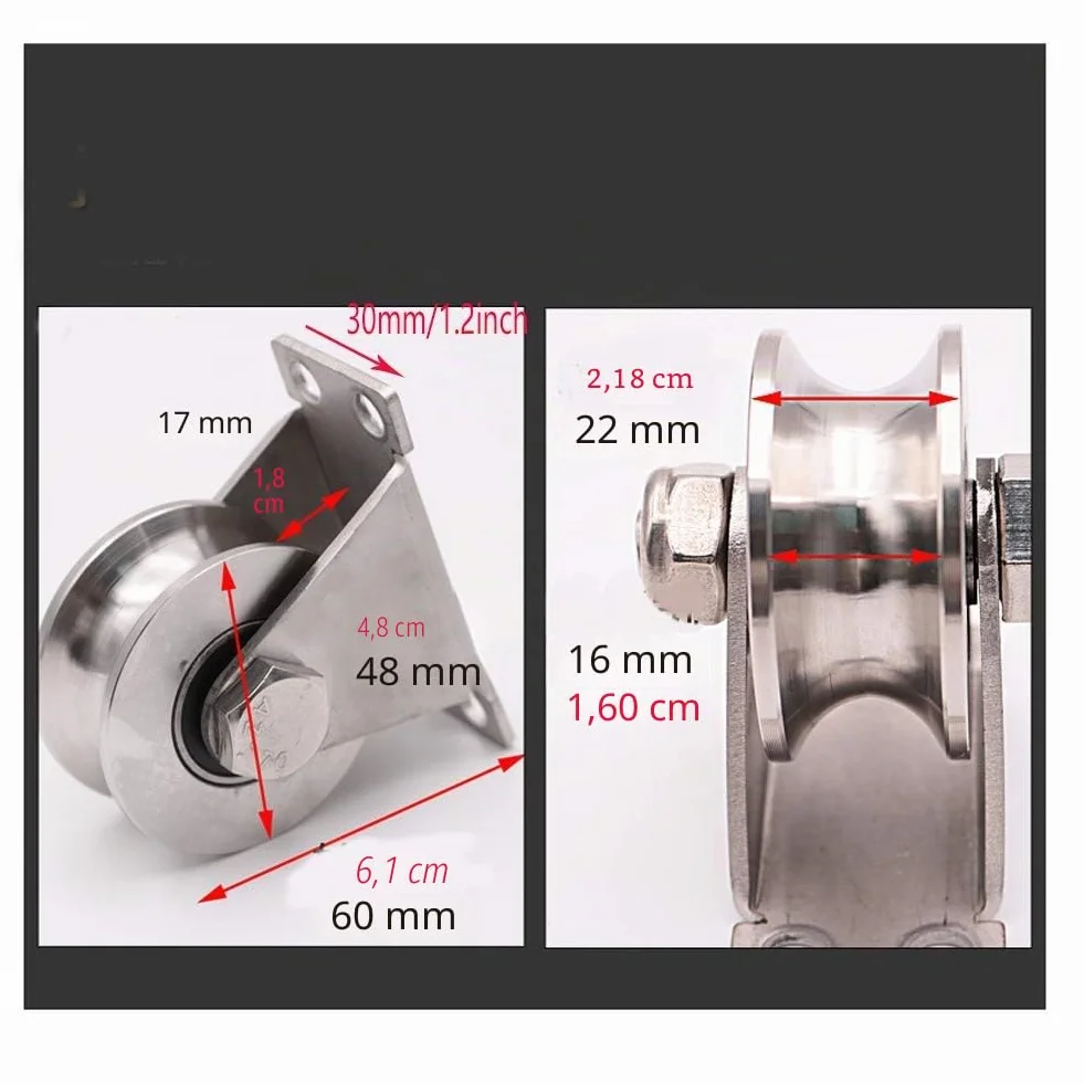 Rodamientos de rueda de acero inoxidable 304, 2 pulgadas, para puerta corredera, ranura en U, capacidad de carga 660