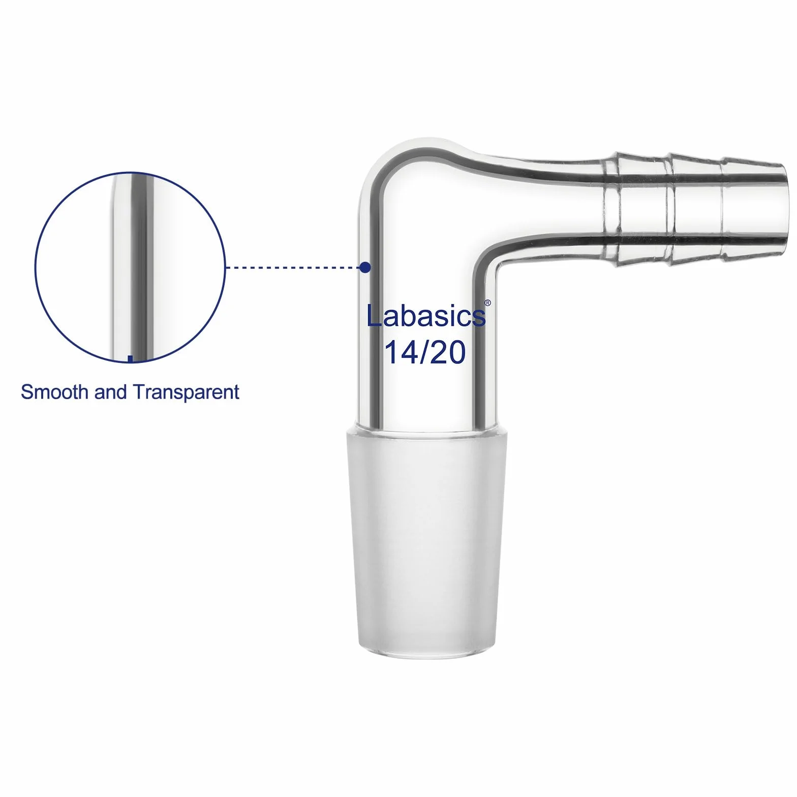 Labasics Adaptador de Vacío de Vidrio de 90 Grados, Junta Interior 14/20, Manguera para Laboratorio