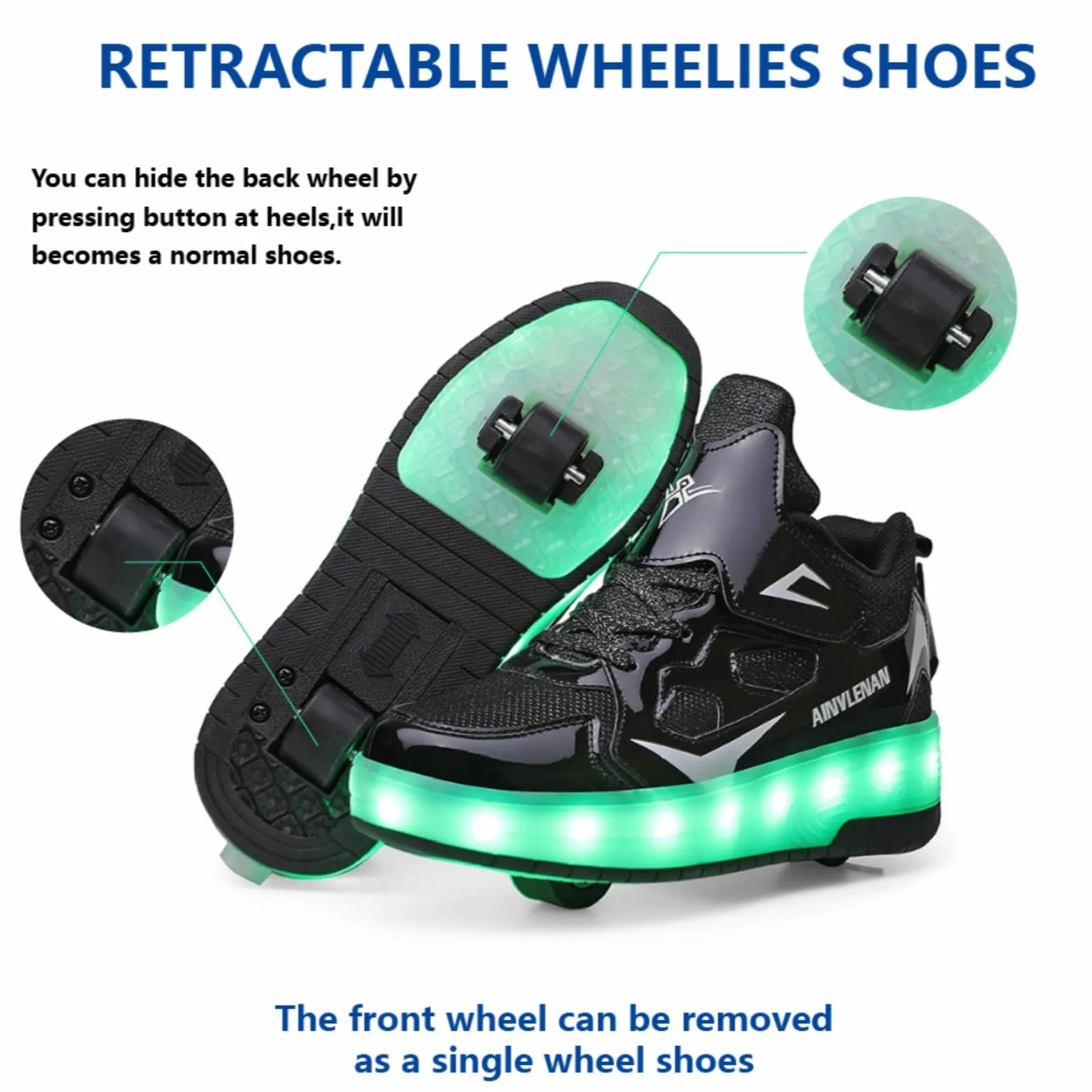 Zapatillas para niños con Dos Ruedas, luz Ajustable Cambio de Color, Carga USB, universales 27–40 EU