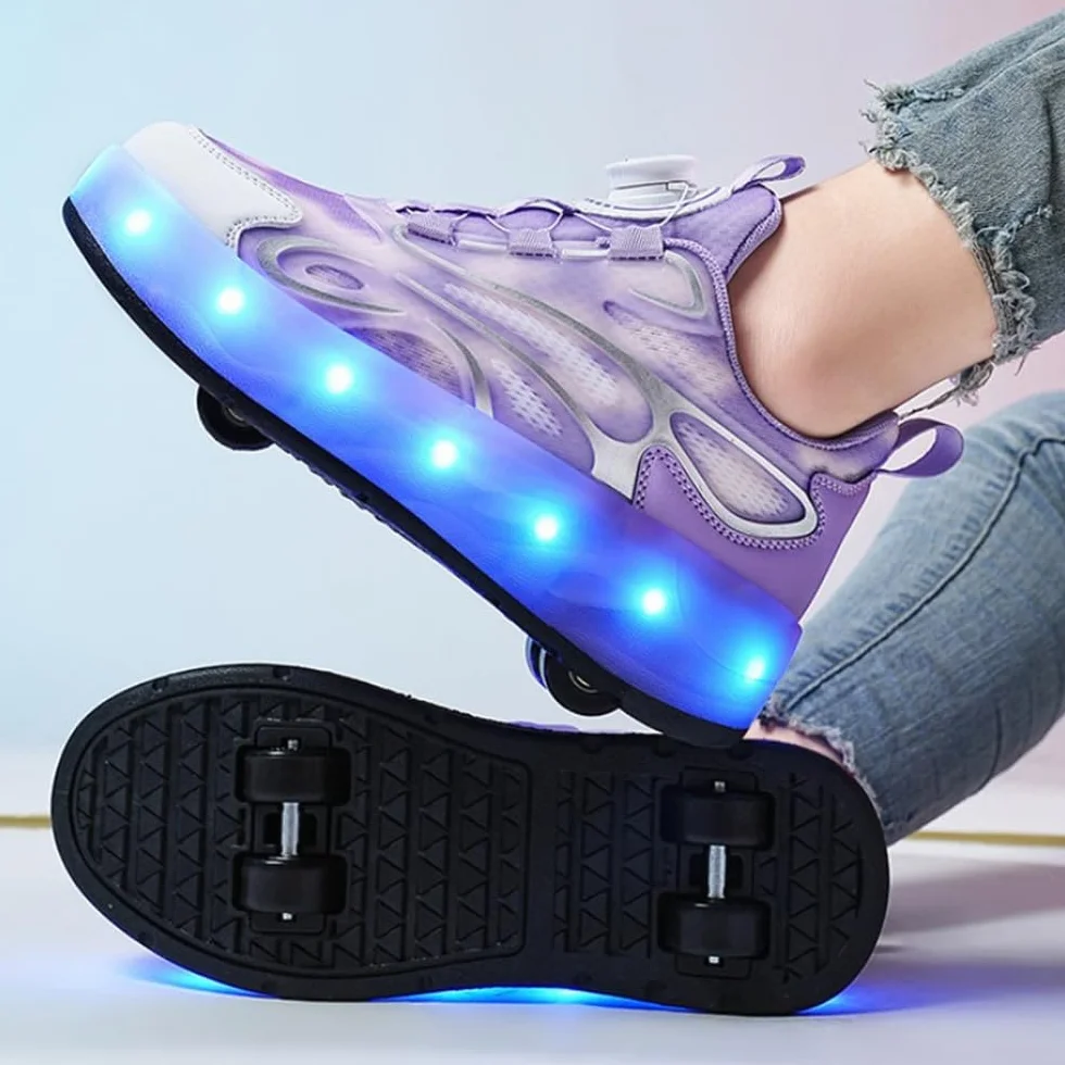 Zapatos con Ruedas para Niñas Niños, Patines con 4 Ruedas Retirable, Zapatillas de Skateboarding Brillar en la Noche