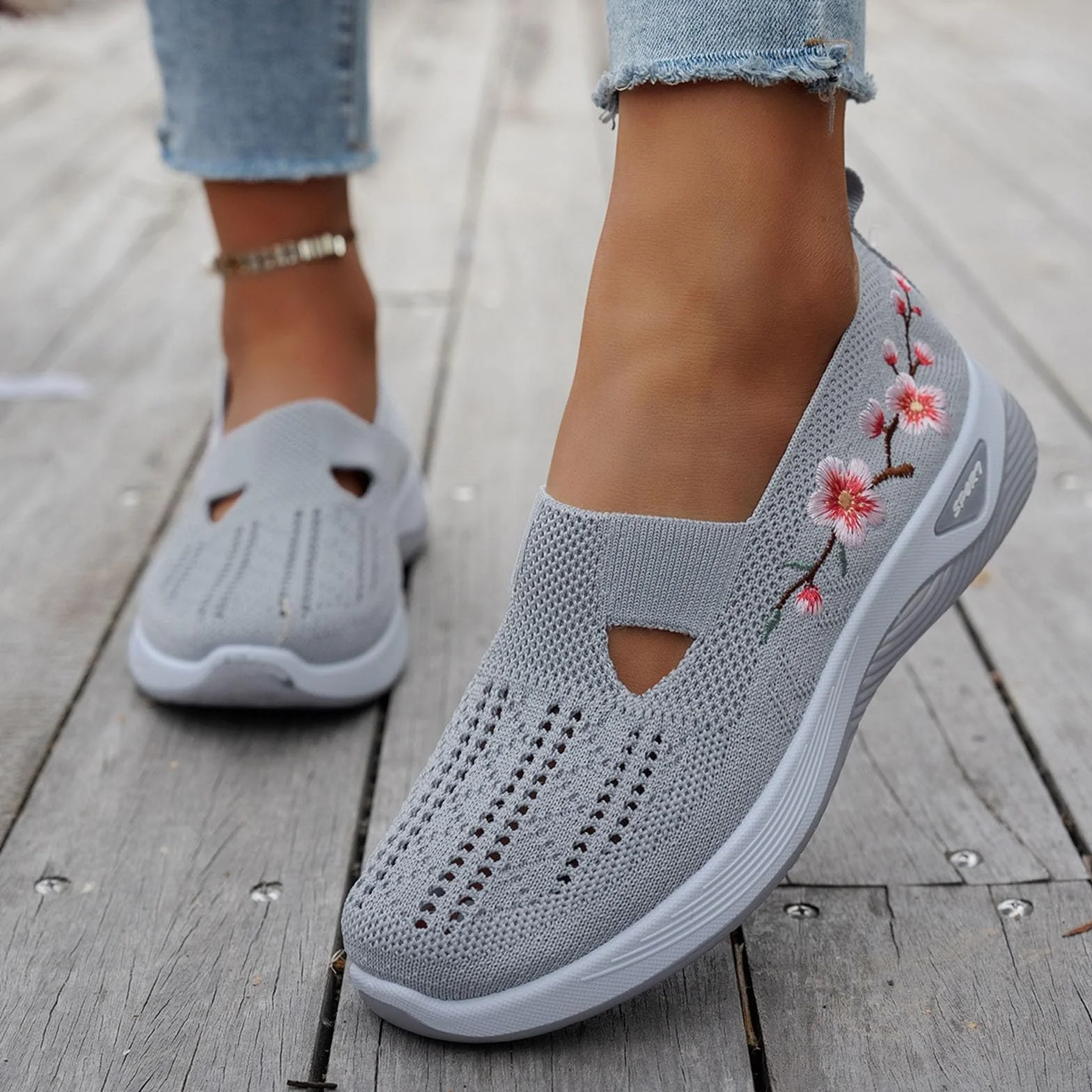 Zapatillas Ortopedicas Mujer Verano Zapatillas sin Cordones para Caminar Comodos y Ligeros Sandalias Palas Transpirables y Antideslizantes Zapatos de Entrenamiento Deportivas Malla Deporte Diabéticos