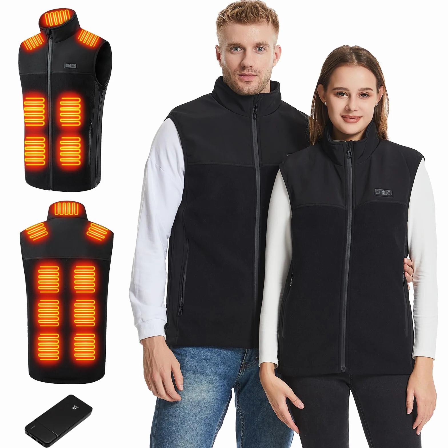 Chaleco Calefactable para Hombre Mujer,Chaqueta Calefactable con 10000mah Bateria 3 Niveles de Temperatura,13 Zonas de Calefacción,Tamaño Ajustable, Eléctrico Chaleco Térmico para el Invierno