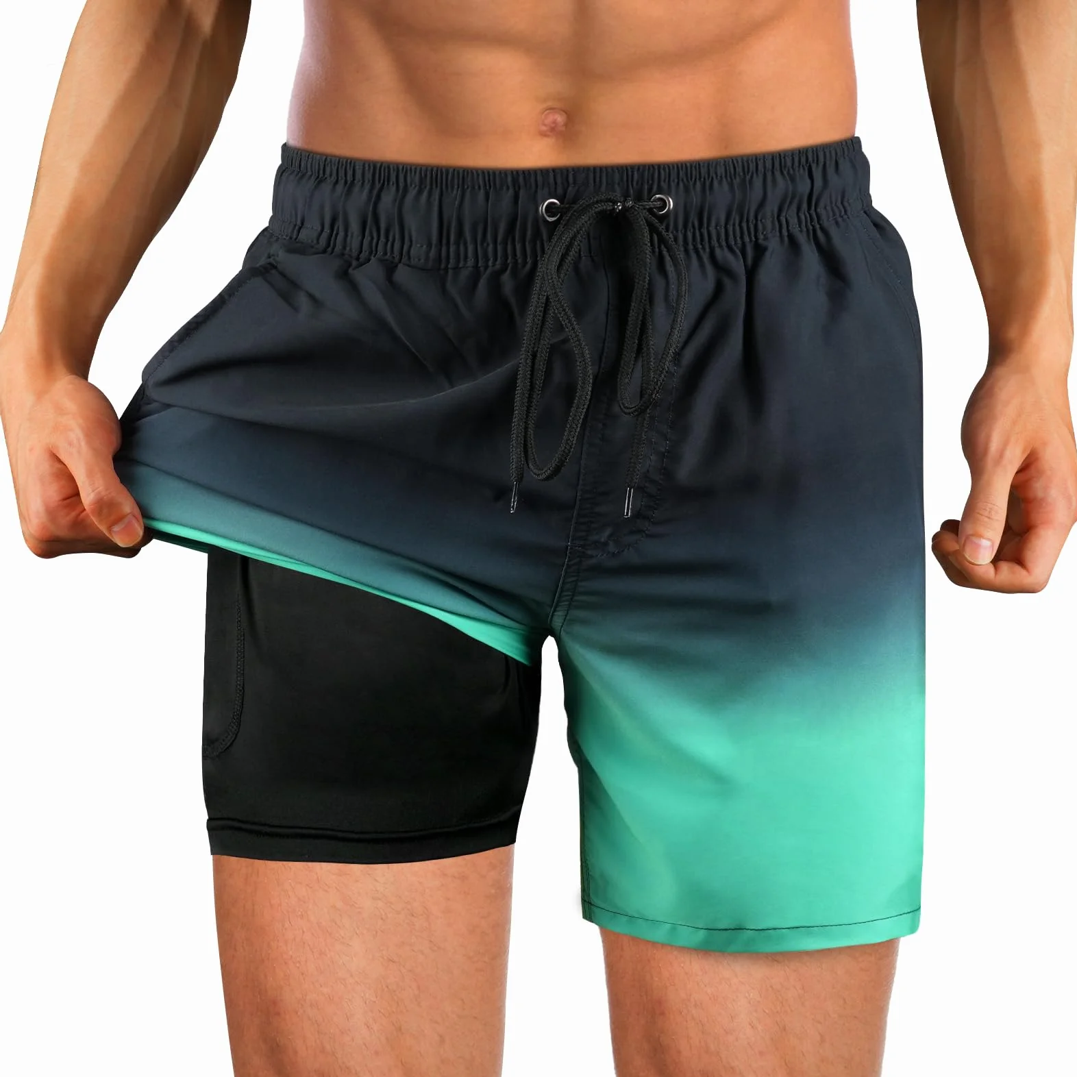 flintronic Traje de Baño Hombre con Forro Compresión, Bañador Hombre Pantalones de Doble Capa, Pantalones Cortos de Natación Secado Rápido, Shorts de Baño para Playa