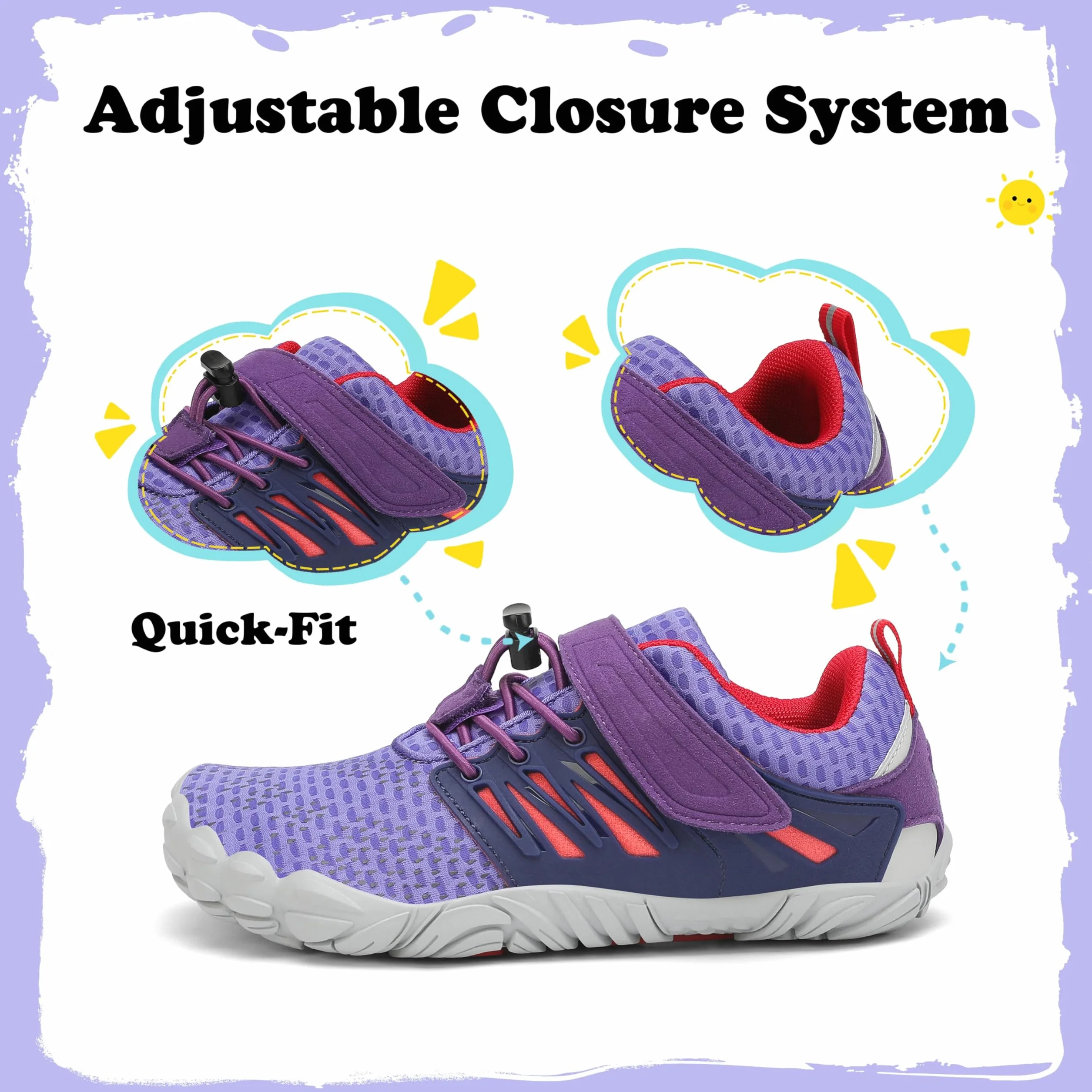 SAGUARO Niños Niño Niña Zapatillas Barefoot Zapatos Minimalistas Transpirables Calzado Barefoot Antideslizante Zapatillas de Trail Running Morado,Gr.29