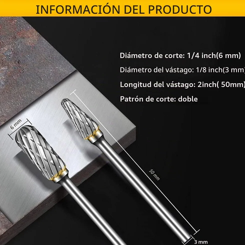 Juego de Fresas Rotativas 10 Piezas Metal Duro para Dremel Vástago 1/8" Bricolaje Pulido Taladrado
