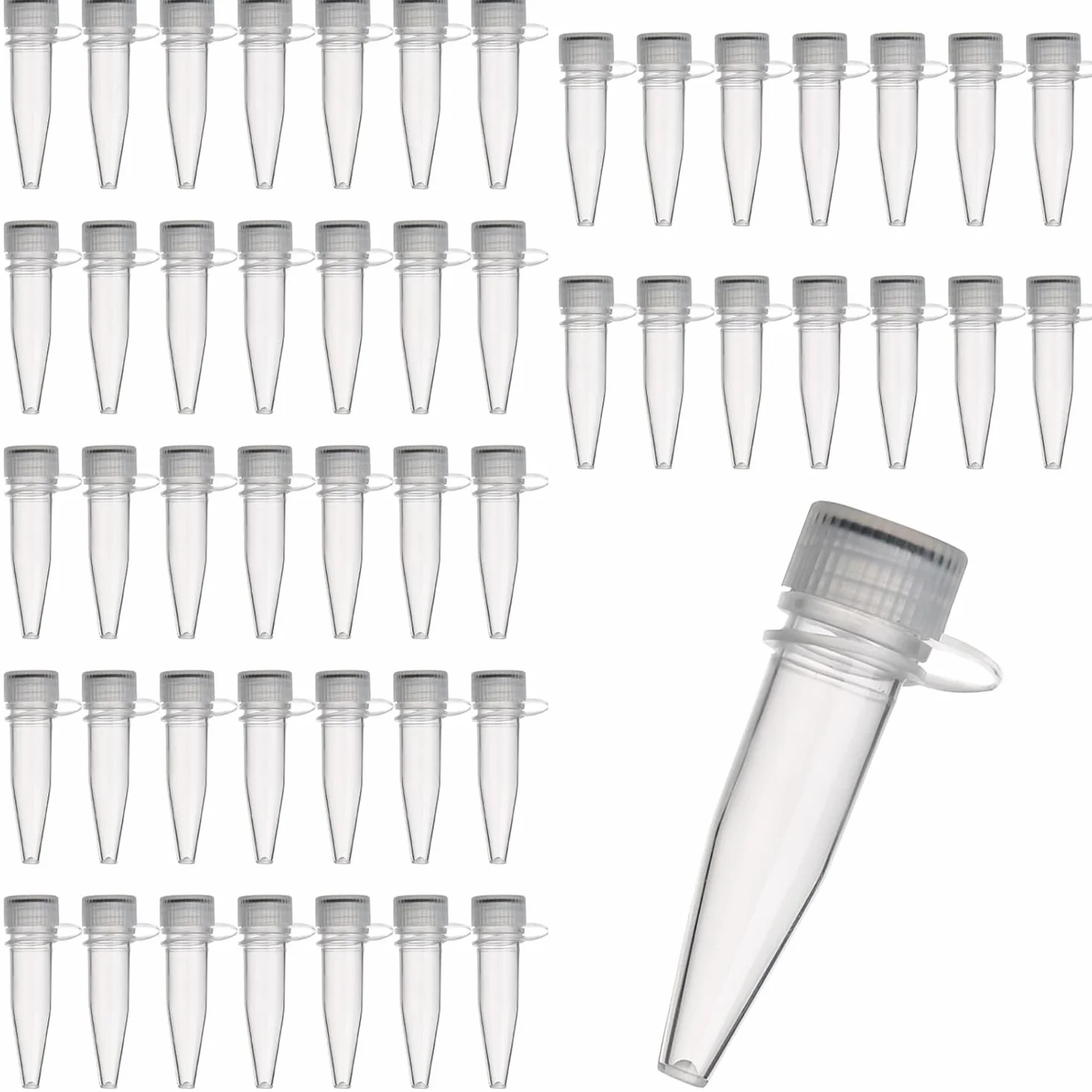 Tubos Criogénicos de Plástico Transparente 1,5 ml con Tapón de Rosca - Paquete 50 para Almacenamiento de Muestras de Laboratorio