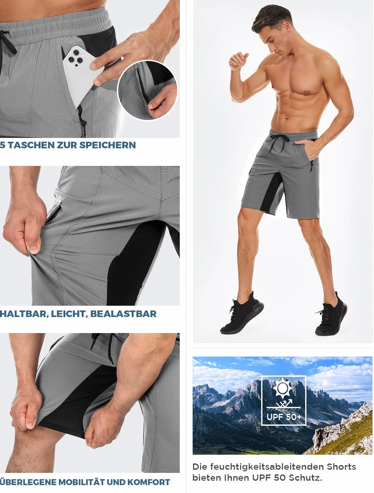 Wespornow Bermuda para Hombre con 5 Bolsillos, Pantalón Corto Deportivo de Secado Rápido para Deporte al Aire Libre, Elástico y Funcional para Trabajo, Senderismo y Trekking