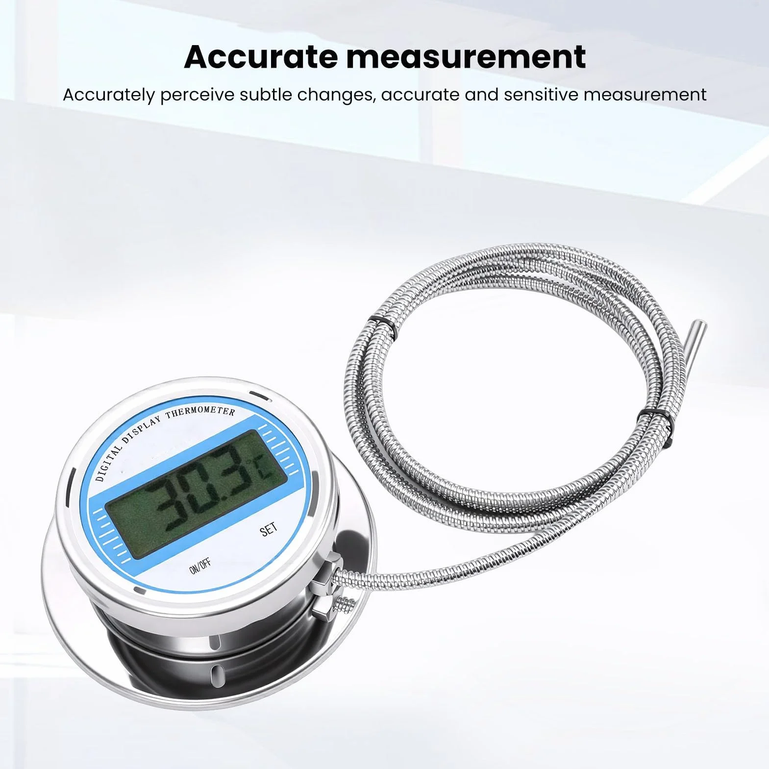 Termómetro Digital Sonda Roscada 2 M Acero Inoxidable -50 a 200 ℃ Industrial Tuberías