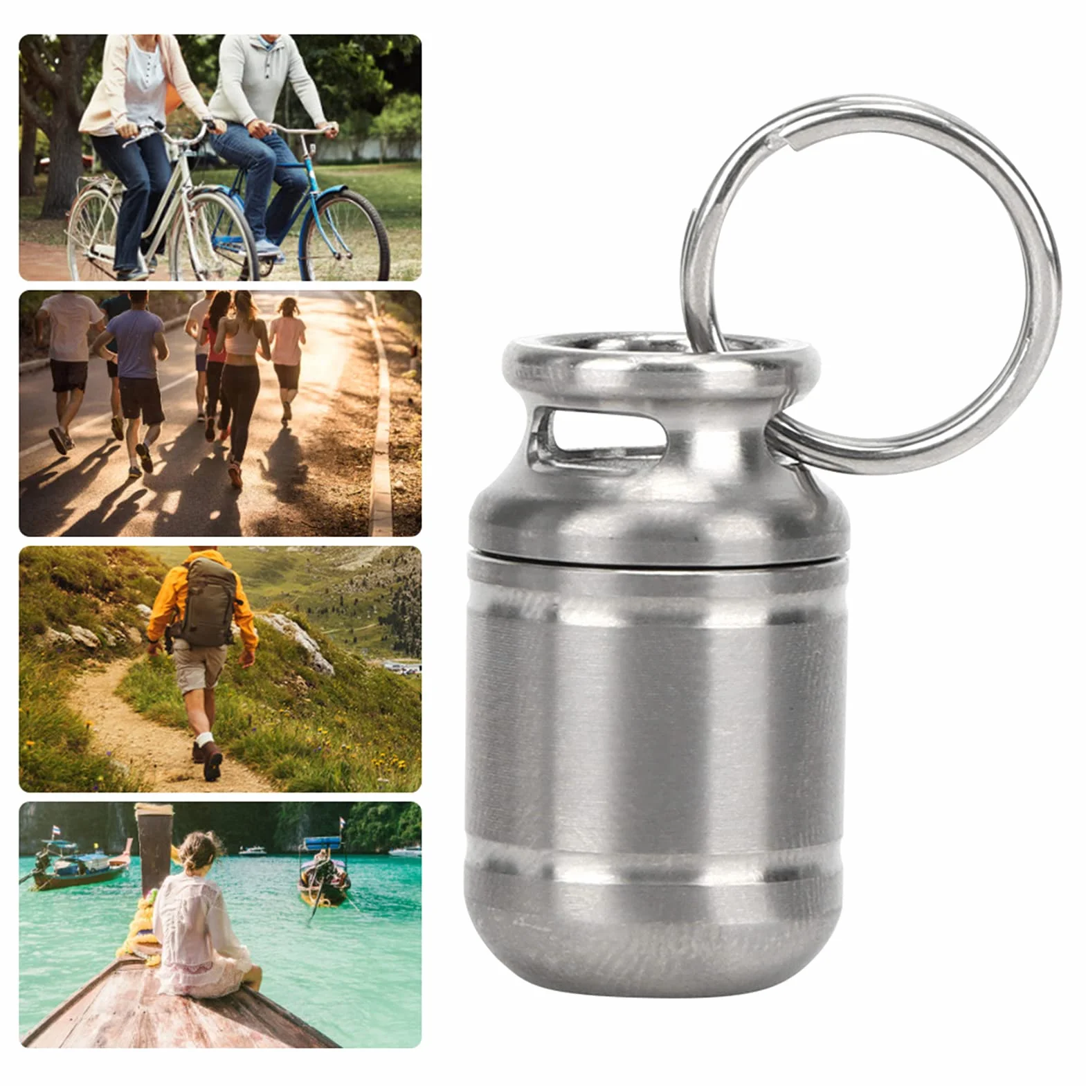 Mini Botella de Almacenamiento de Píldoras Impermeable con Soporte de Aleación de Ti Portátil