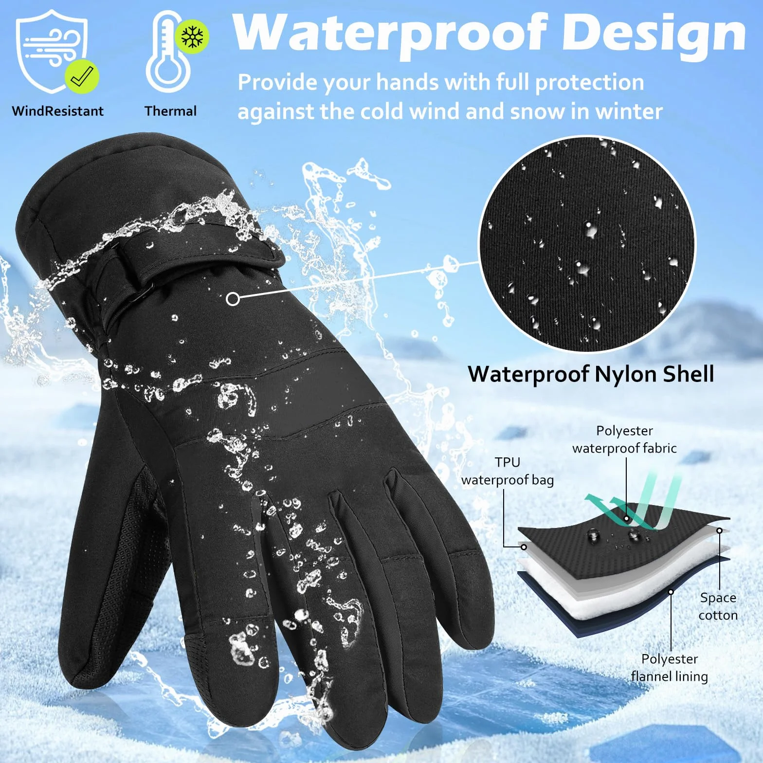 Guantes Invierno Mujer Impermeables Táctiles Nieve Esquí Moto Snowboard Bici Ciclismo