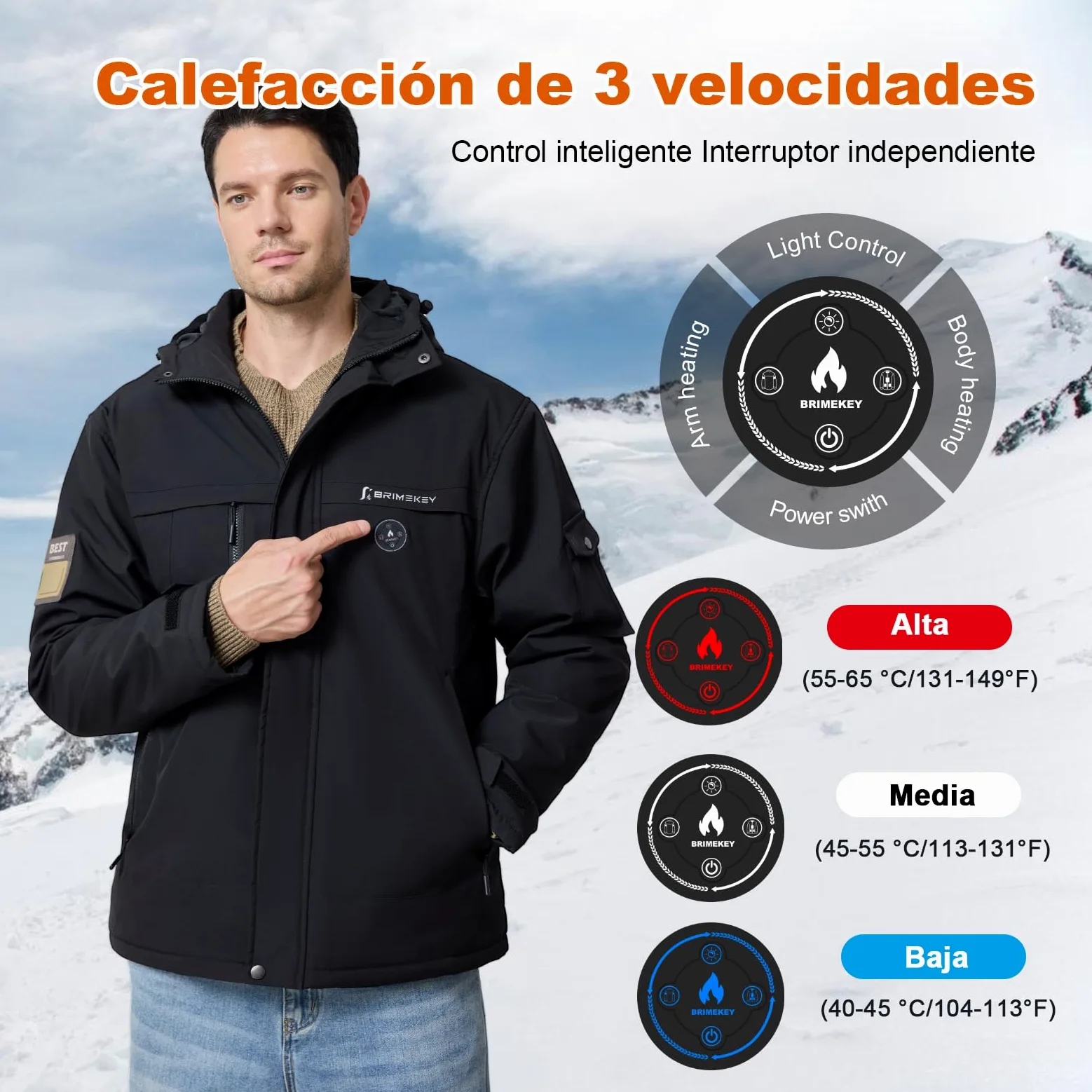 Chaqueta Calefactable Hombre con Forro de Felpa, Batería 20000mAh 7.4V Pantalla HD, 6 Zonas de Calor Ajustables y 3 Niveles de Temperatura, Impermeable y Resistente al Viento