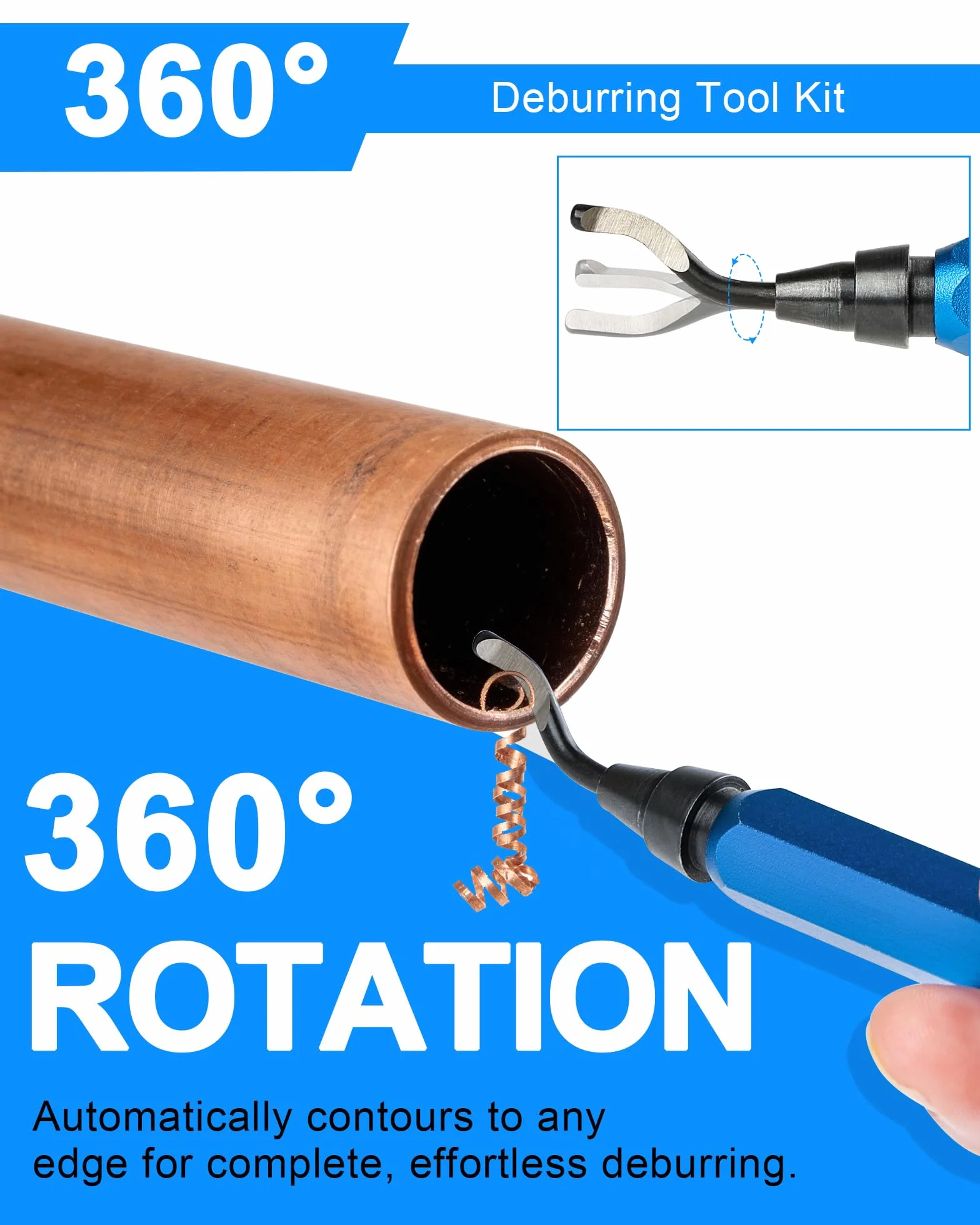 Desbarbador Metal 360° con 10 Cuchillas HSS y Mango de Aluminio para Impresora 3D, Plástico, Acero, Cobre