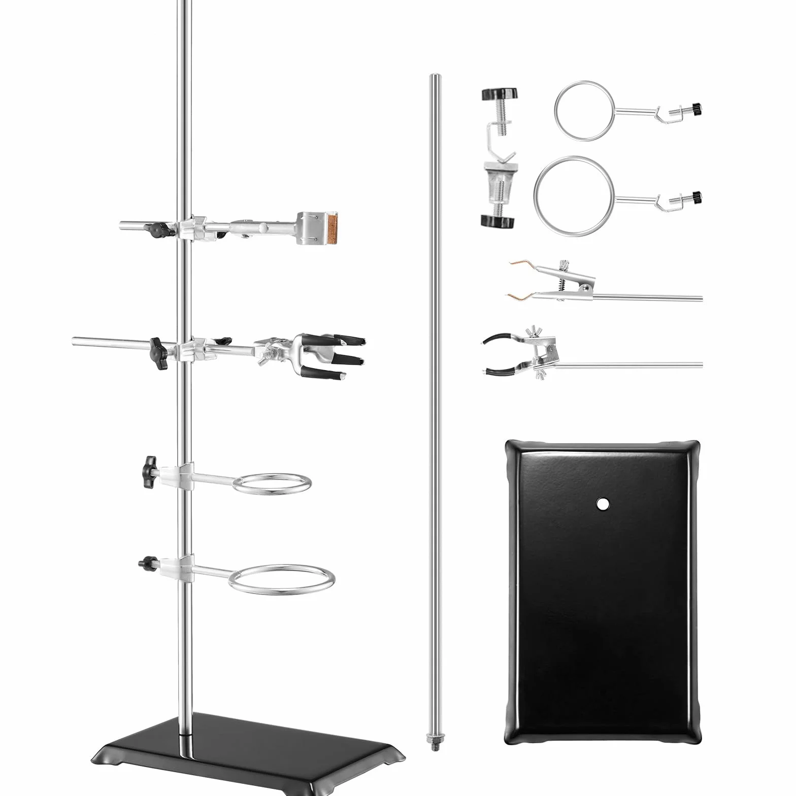 VEVOR Soporte de Laboratorio 2 Juegos Acero Varilla 60cm Base Hierro Fundido 210,82x135 mm con Abrazaderas