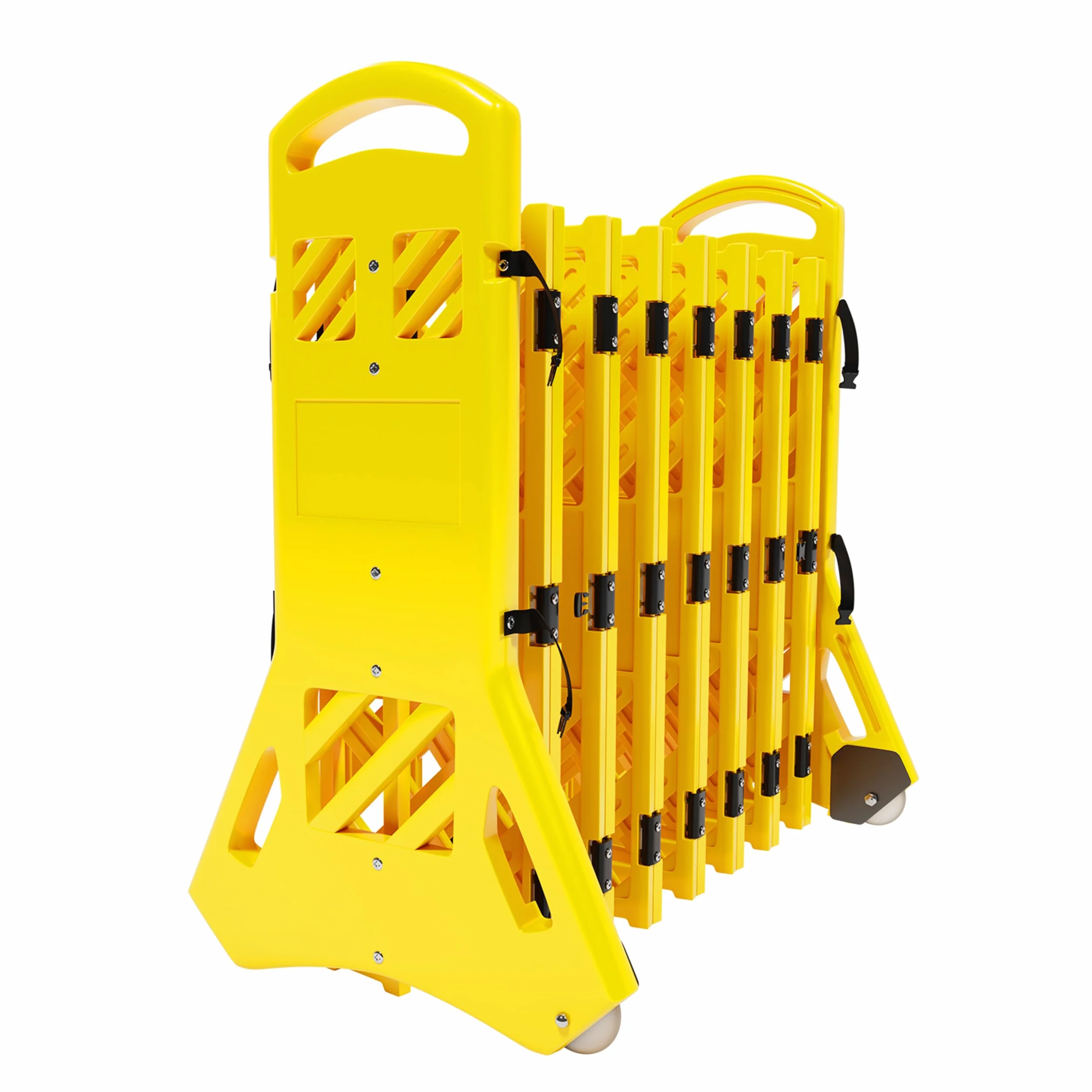 Barrera de plástico plegable expandible Amarillo | Barricada seguridad móvil retráctil | Control tráfico temporal peatonal