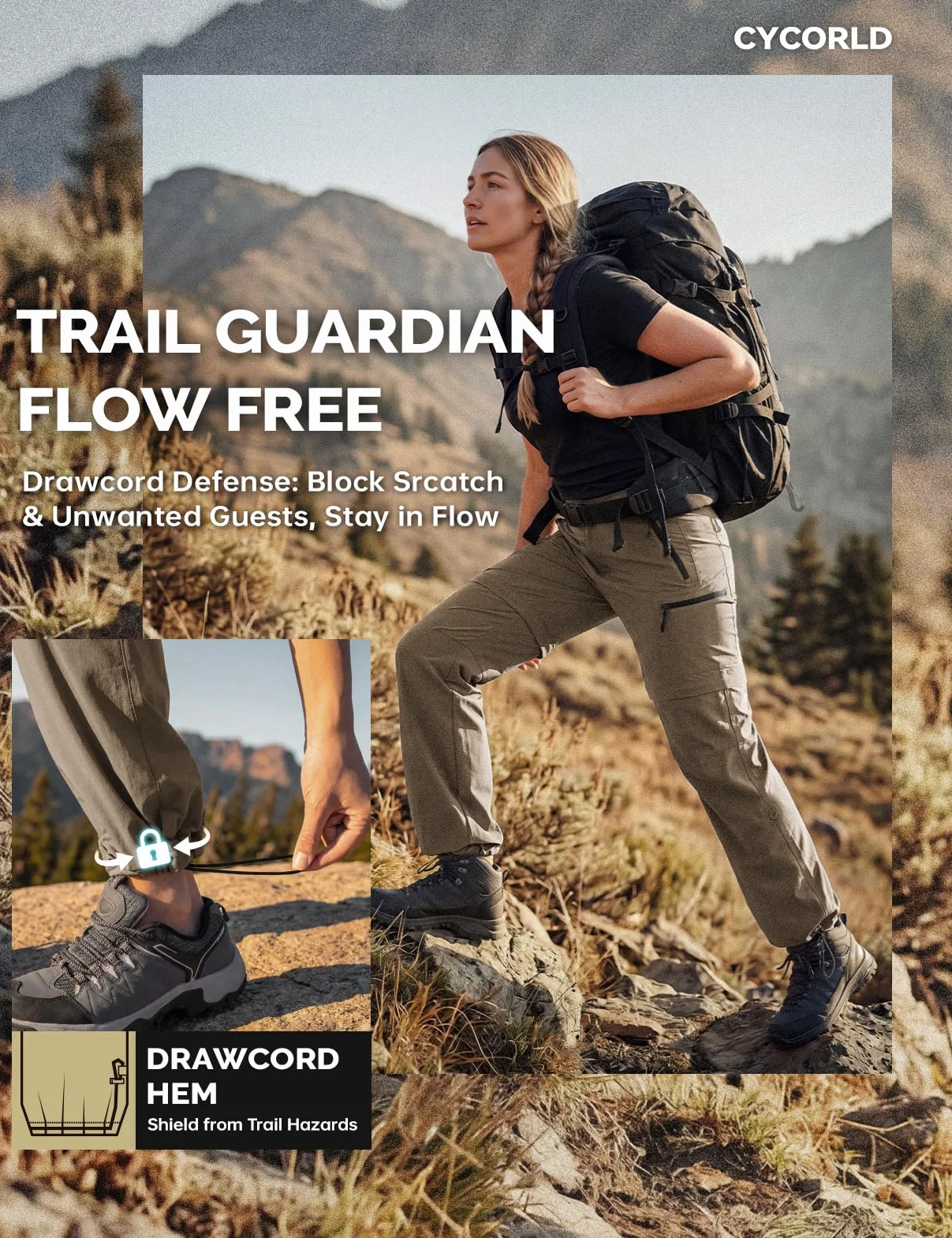 Cycorld Pantalones de senderismo para mujer, pantalones de trekking, transpirables, elásticos, pantalones de trekking desmontables, con cremallera, para verano, pantalones funcionale