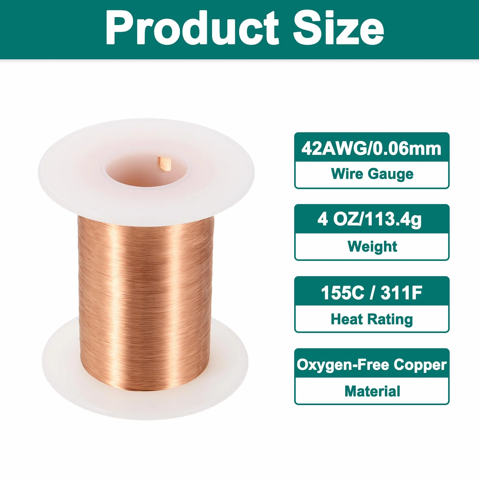 QUARKZMAN 42 AWG Alambre Magnetizado, Cobre Esmaltado 4 Oz Bobina Magnética Transformador Grado F 155°C