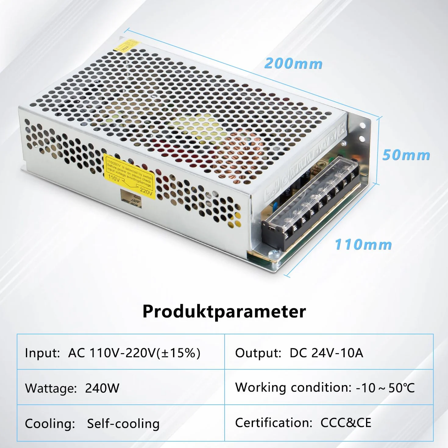 ANGEEK Fuente de alimentación conmutada 24V 10A 240W DC Adaptador AC 110V/220V a DC-24V