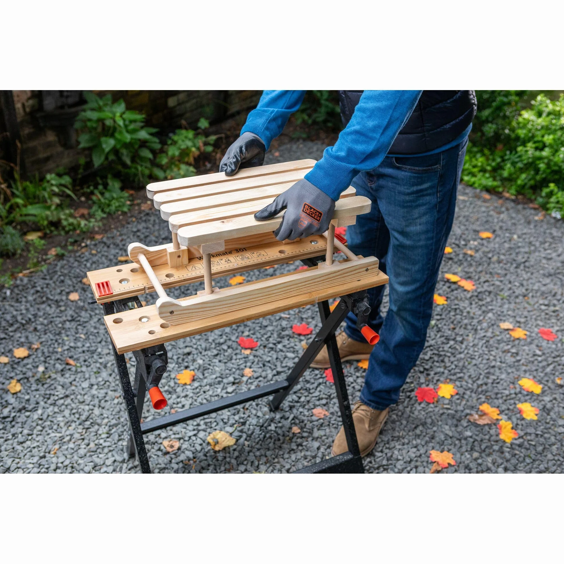 BLACK+DECKER WORKMATE WM301-XJ Banco de Trabajo Plegable, Doble Manivela, Patas Antideslizantes, Bambú y Acero, Negro
