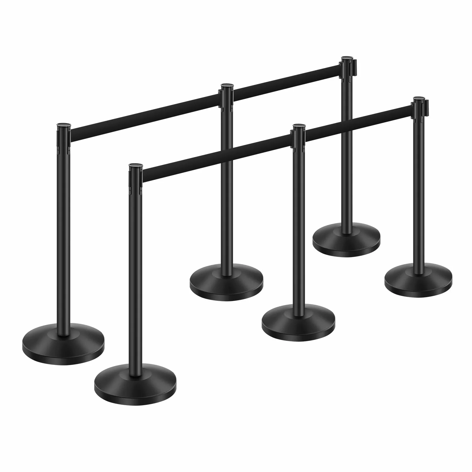VEVOR 6 PCS Poste de Estaca de Acero al Carbono 2 m con Base Hueca de Inyección de Arena y Cinturones Retráctiles Negros, Barreras de Control de Multitudes