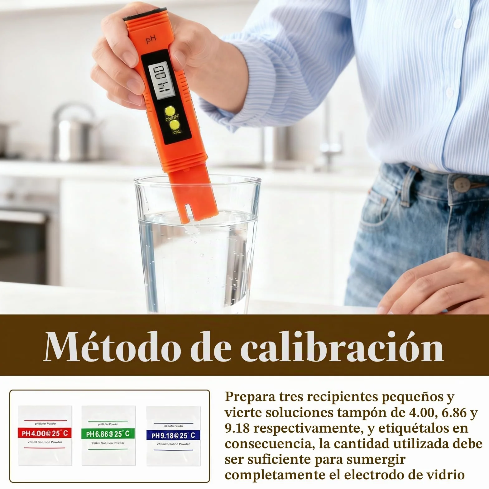 Medidor de PH Digital Alta Precisión Rango 0-14 con Calibración Automática y Compensación de Temperatura Automática Pantalla LCD