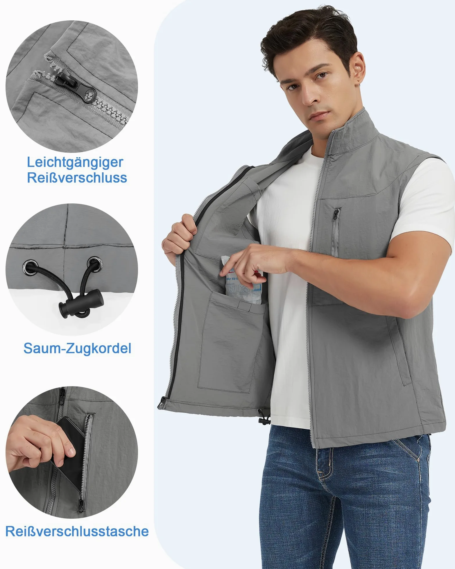 Chaleco refrigerante, chaleco de hielo con 16 bolsas de hielo para hombre y mujer, chaleco de refrigeración de nailon sin mangas para verano clima cálido, gris, XXL