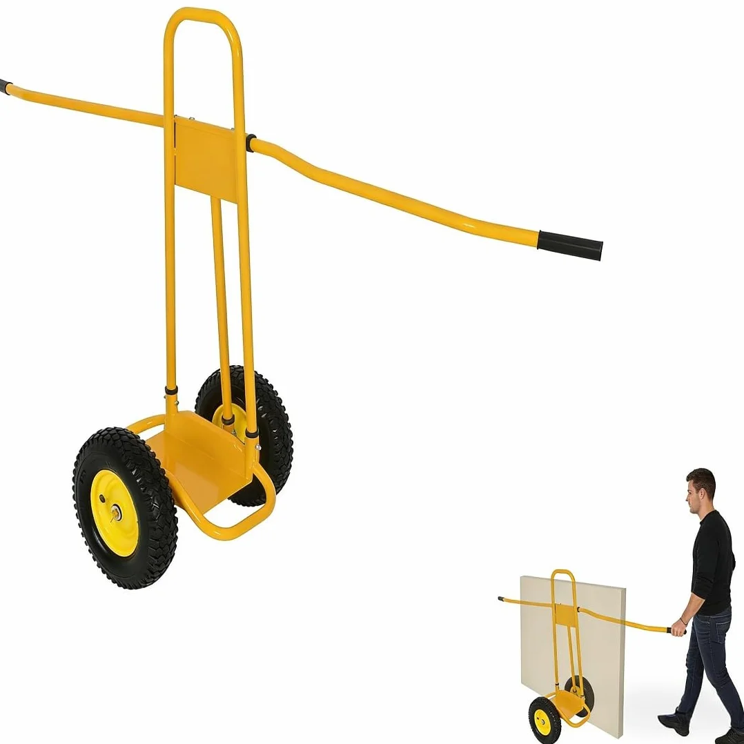 Carro de Transporte de Paneles 500 KG 4 Ruedas de Goma Maciza Carretilla Extraíble Amarillo