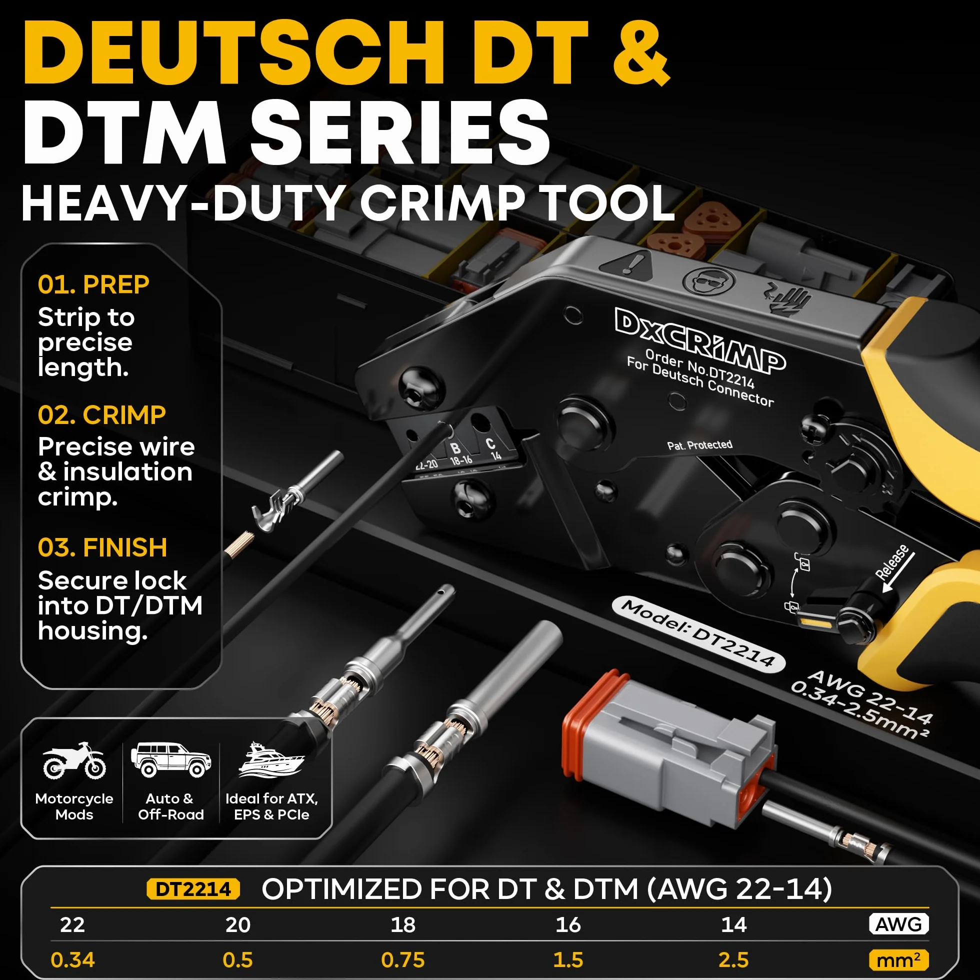 DxCRIMP Kit Crimpadora para Conectores Serie DT, Impermeables 2-6 Pines, 22-14 AWG, Compatible con Deutsch DT